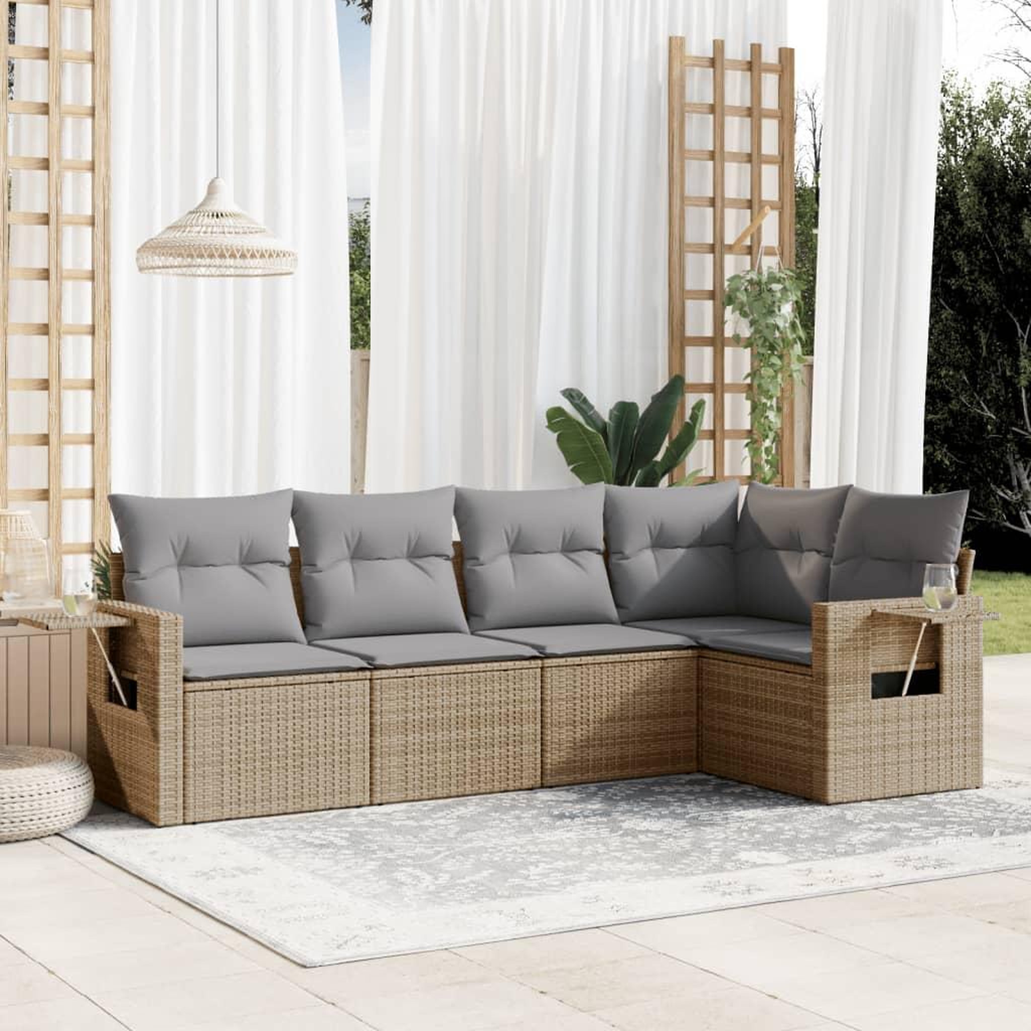 VIDAXL Salon de jardin avec coussins 5 pcs beige resine tressee