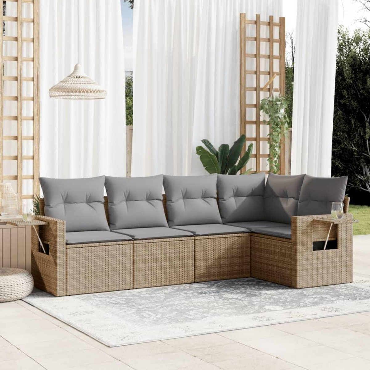 VIDAXL Salon de jardin avec coussins 5 pcs beige resine tressee