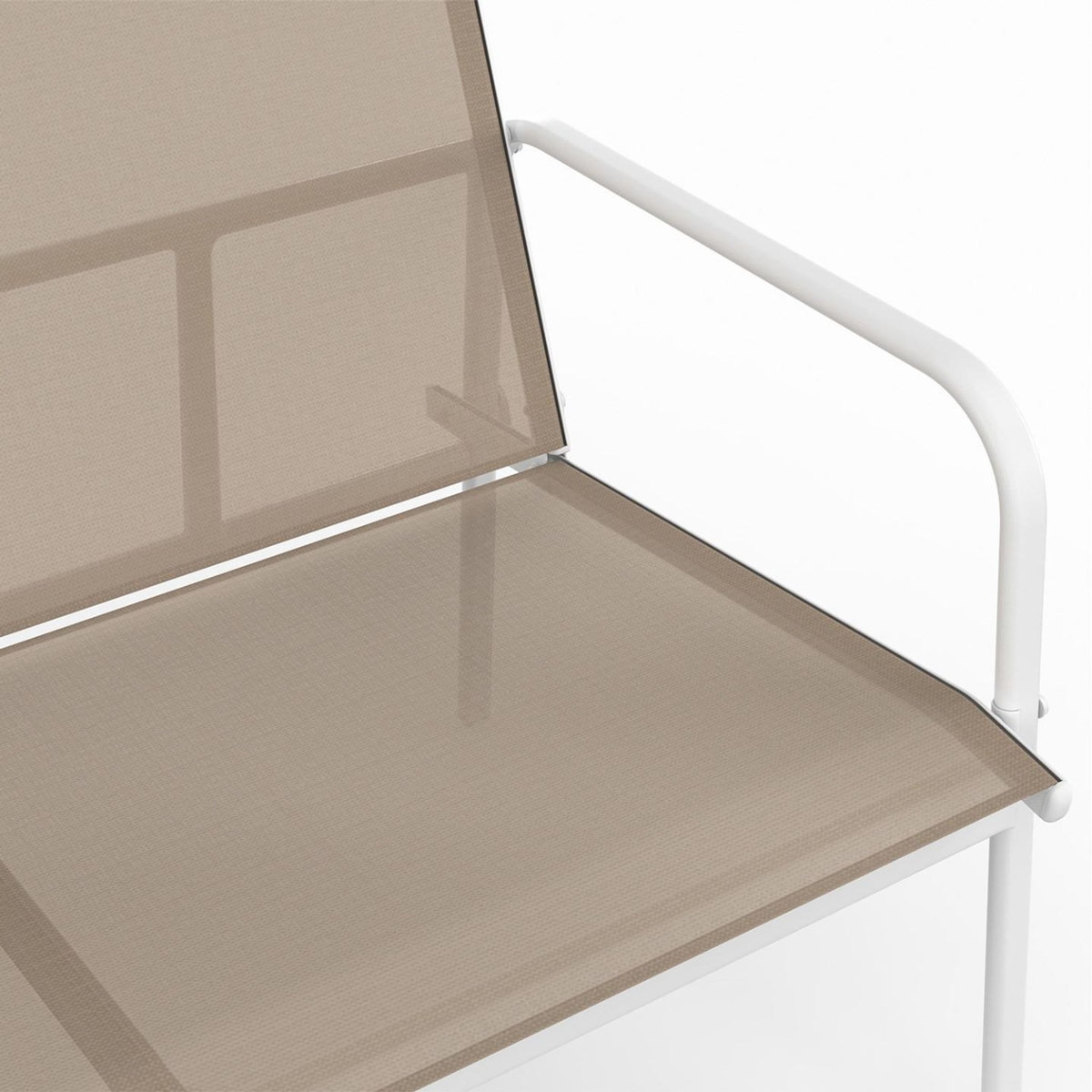 ID MARKET Salon de jardin bas TOLEDE 4 places avec canapé, fauteuils et table blanc et beige