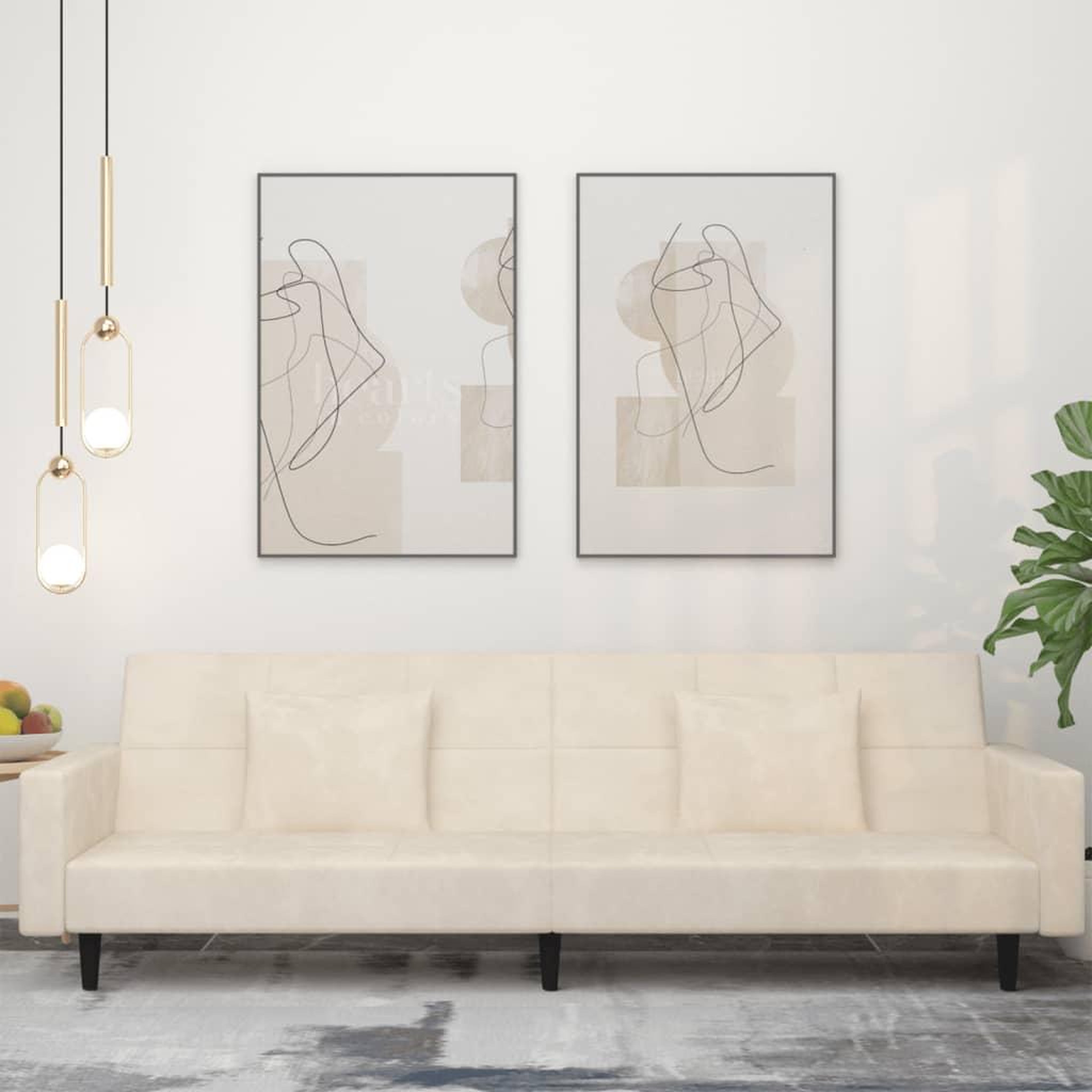 VIDAXL Canape-lit a 2 places avec deux oreillers creme velours