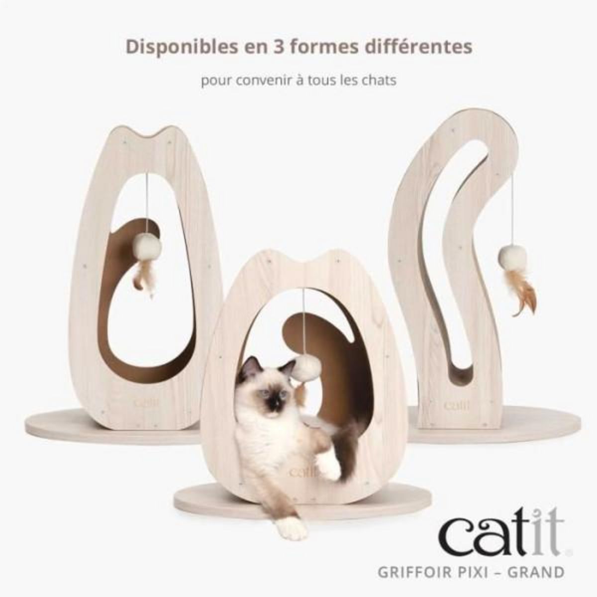 MARKET24 Griffoir pour chat - CATIT - Pixi Queue de chat - Avec balle en tissu et plume - Aspect chene naturel