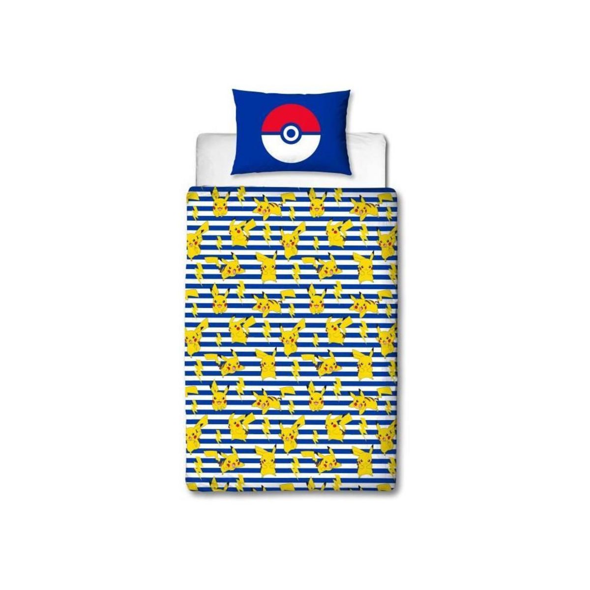 Pokemon Parure de lit réversible - POKEMON - Pikachu IV - Microfibre - 1 housse de couette 140 x 200 cm + 1 taie 63 x 63 cm