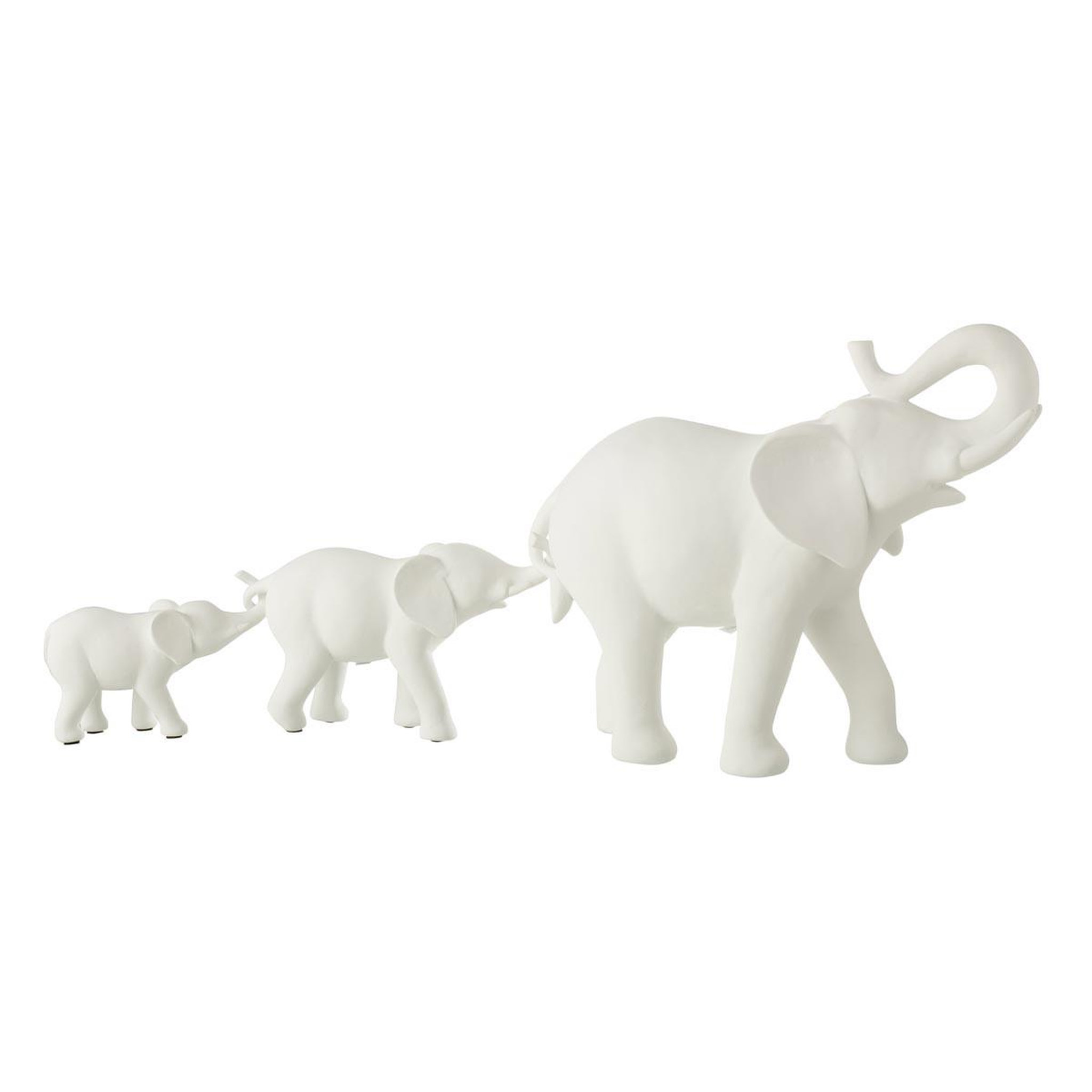 J-LINE Statuette 3 éléphants en rang  burl  38cm blanc