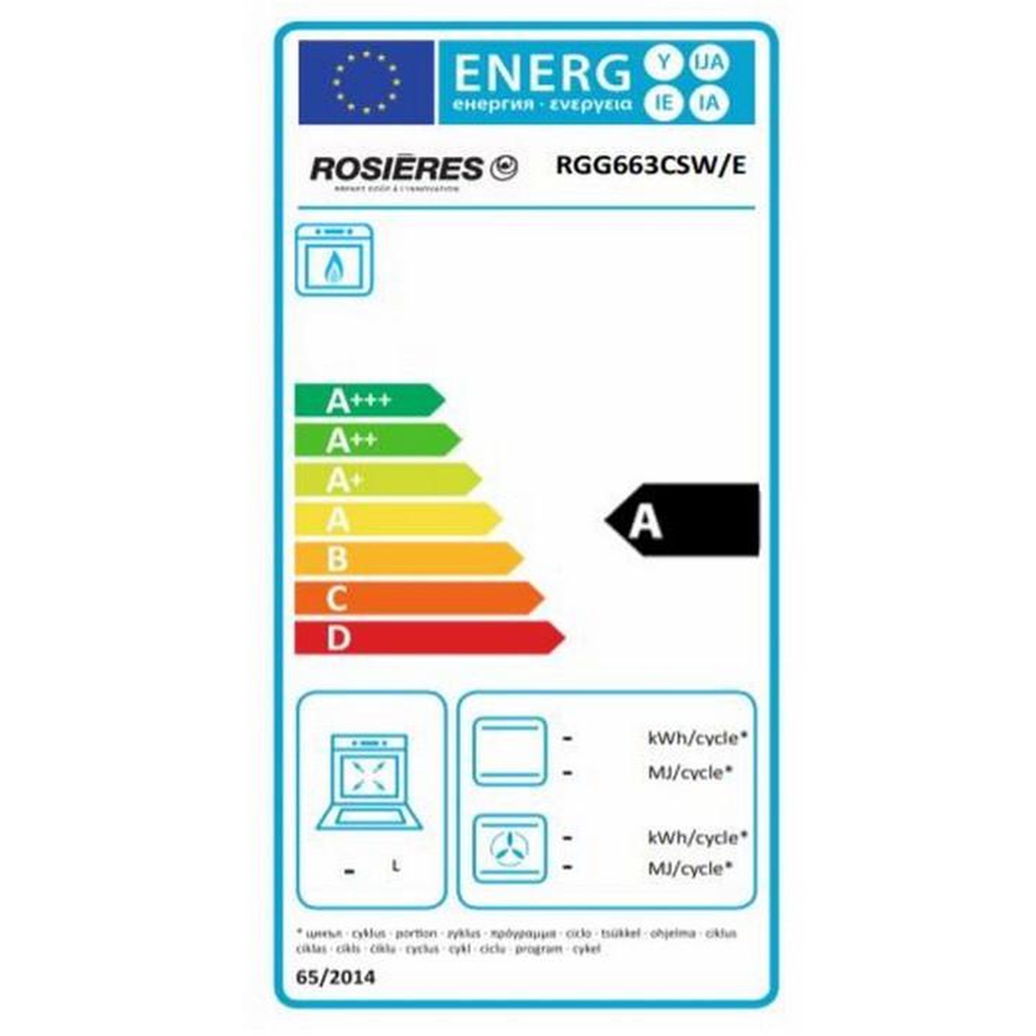 Voir la diapositive 2 : Rosieres Cuisinière gaz 63l 4 feux blanc - rgg663csw/e