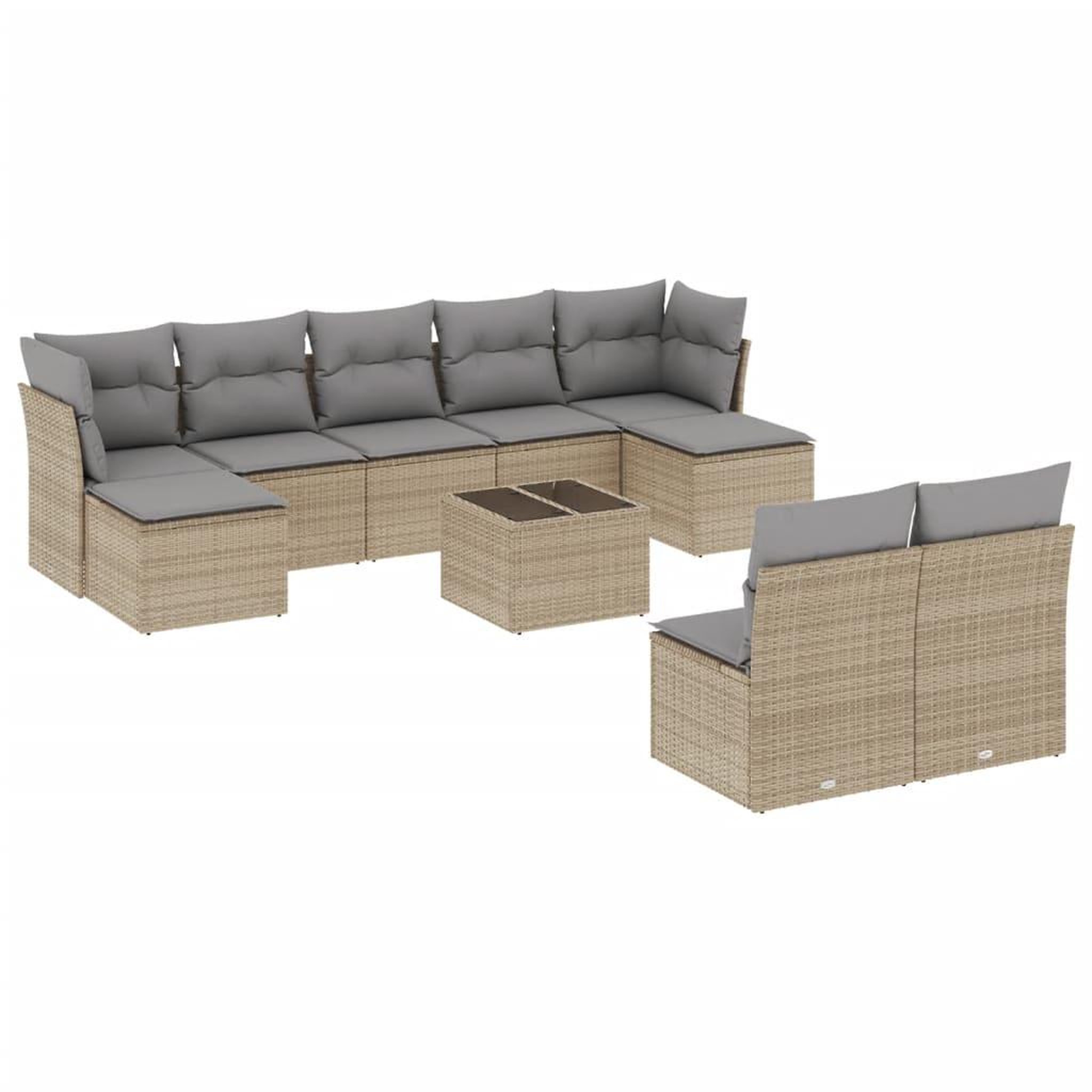 Voir la diapositive 2 : VIDAXL Salon de jardin avec coussins 10 pcs beige resine tressee