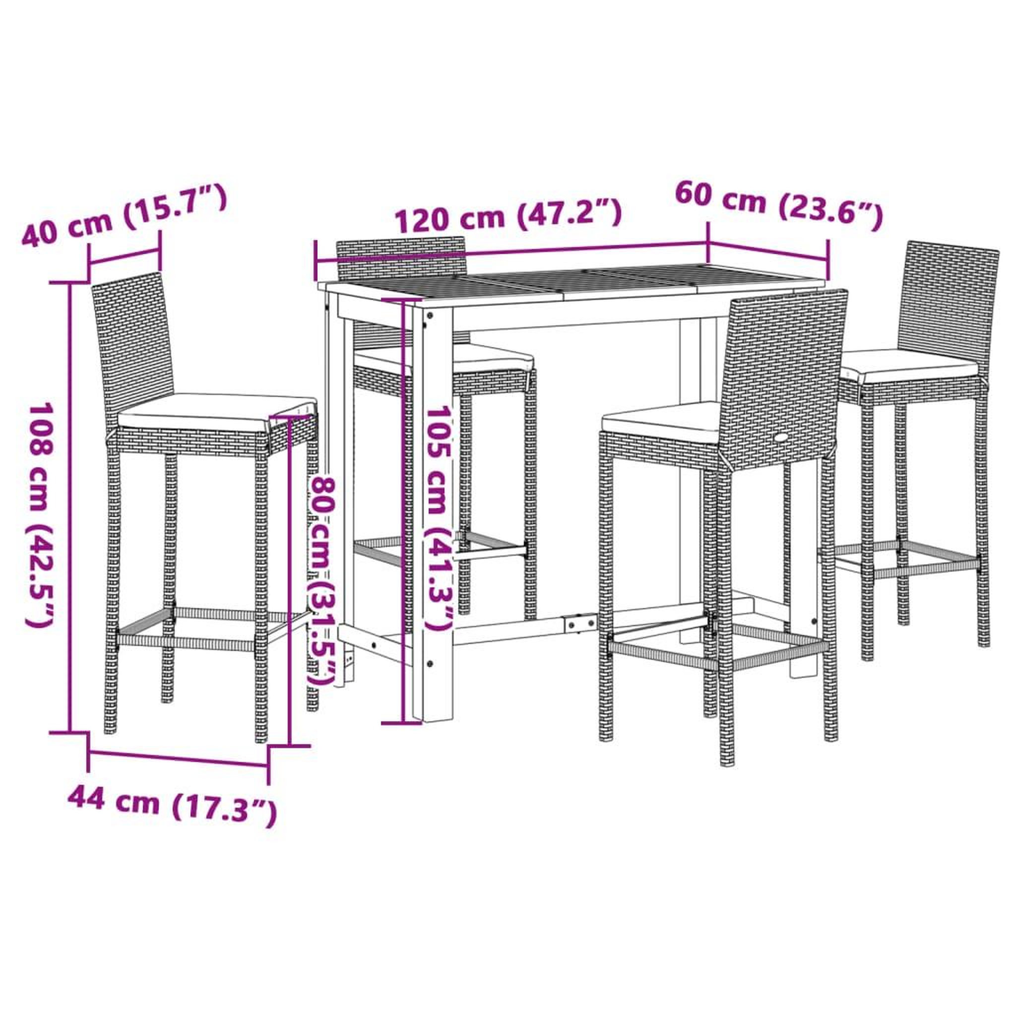 Voir la diapositive 6 : VIDAXL Ensemble de bar de jardin 5 pcs gris bois massif acacia rotin