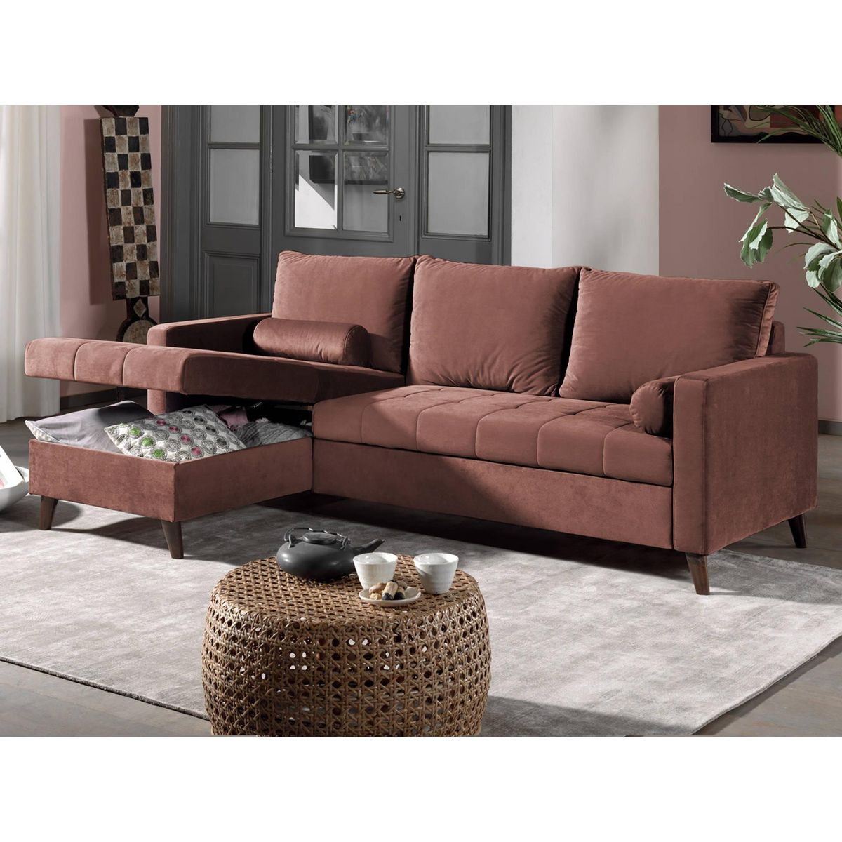 BEST MOBILIER Polar - canapé d'angle réversible convertible - en velours au design scandinave - 4 places