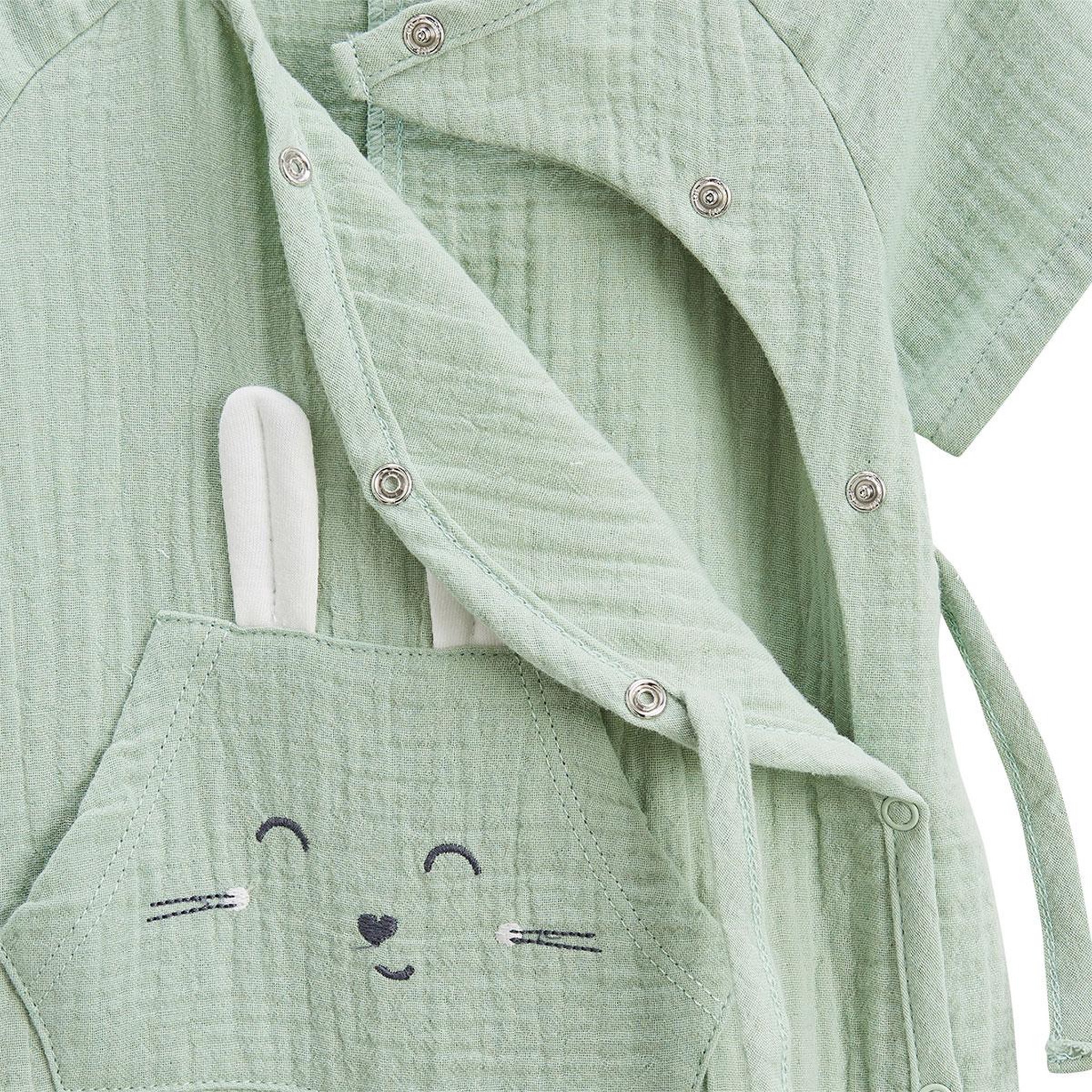 Voir la diapositive 3 : Petit Béguin Barboteuse bébé en gaze de coton ouverture croisée frimousse