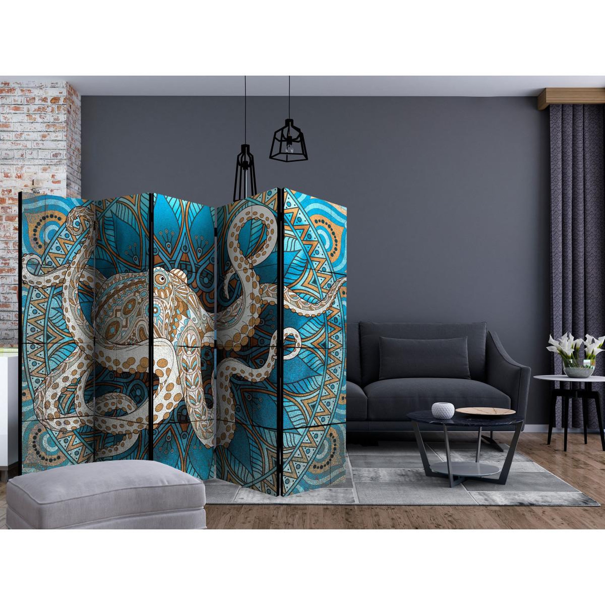 Voir la diapositive 2 : Paris Prix Paravent 5 volets  zen octopus  172x225cm