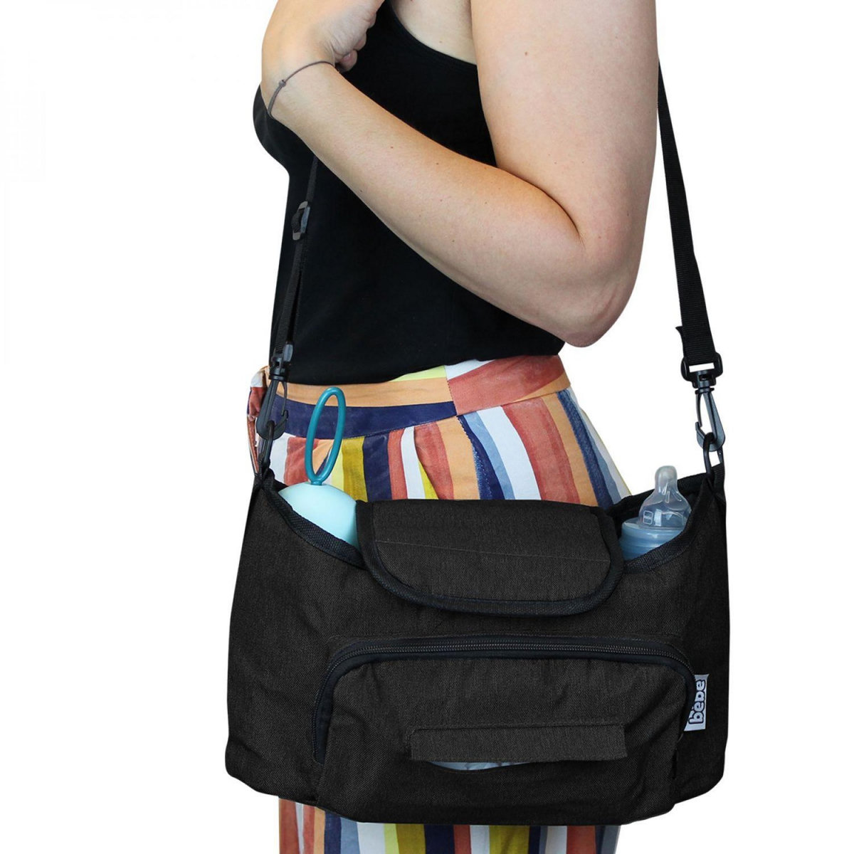 Monsieur Bébé Lot de 4 sacs à langer, de rangement pour poussette - 33 x 16 x 18.5 cm - Noir