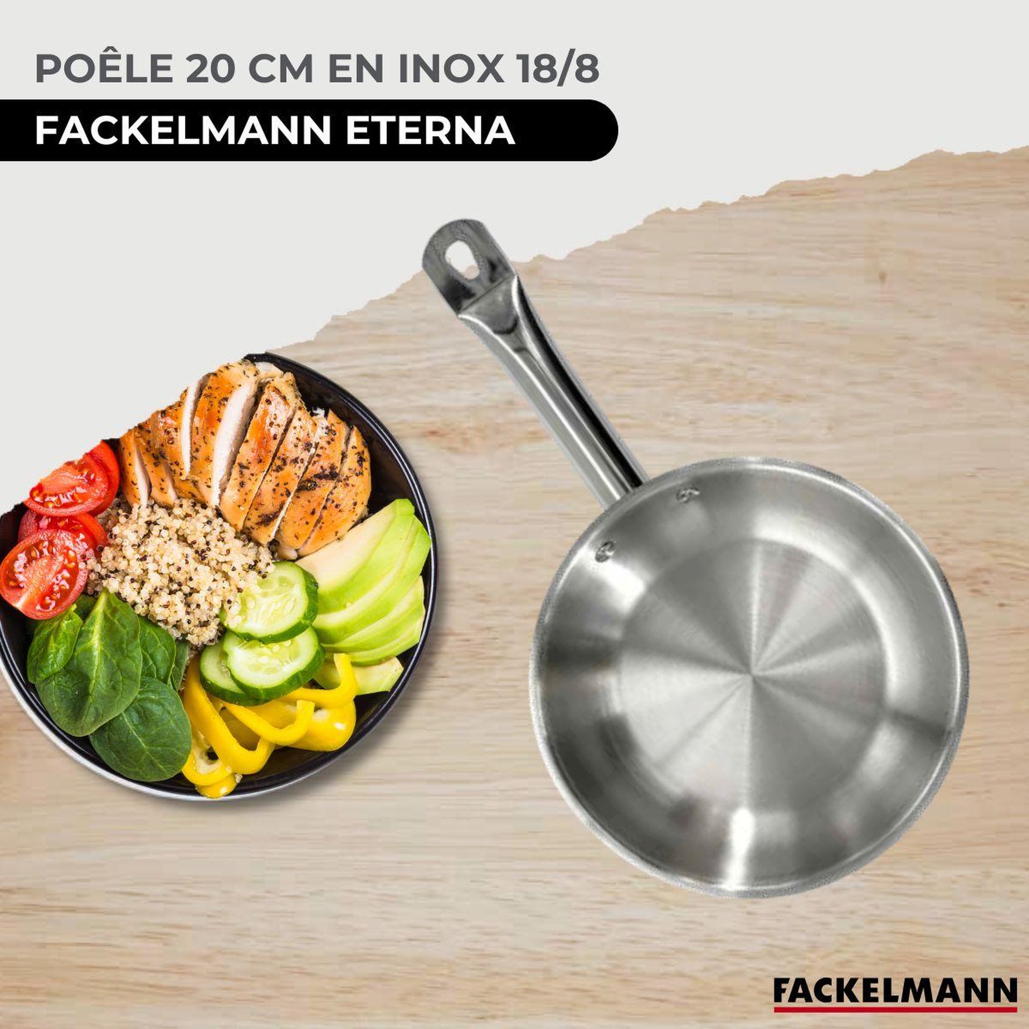 Voir la diapositive 2 : Fackelmann Set poêle 20 cm en inox, couvercle verre et 6 ustensiles inox fackelmann eterna