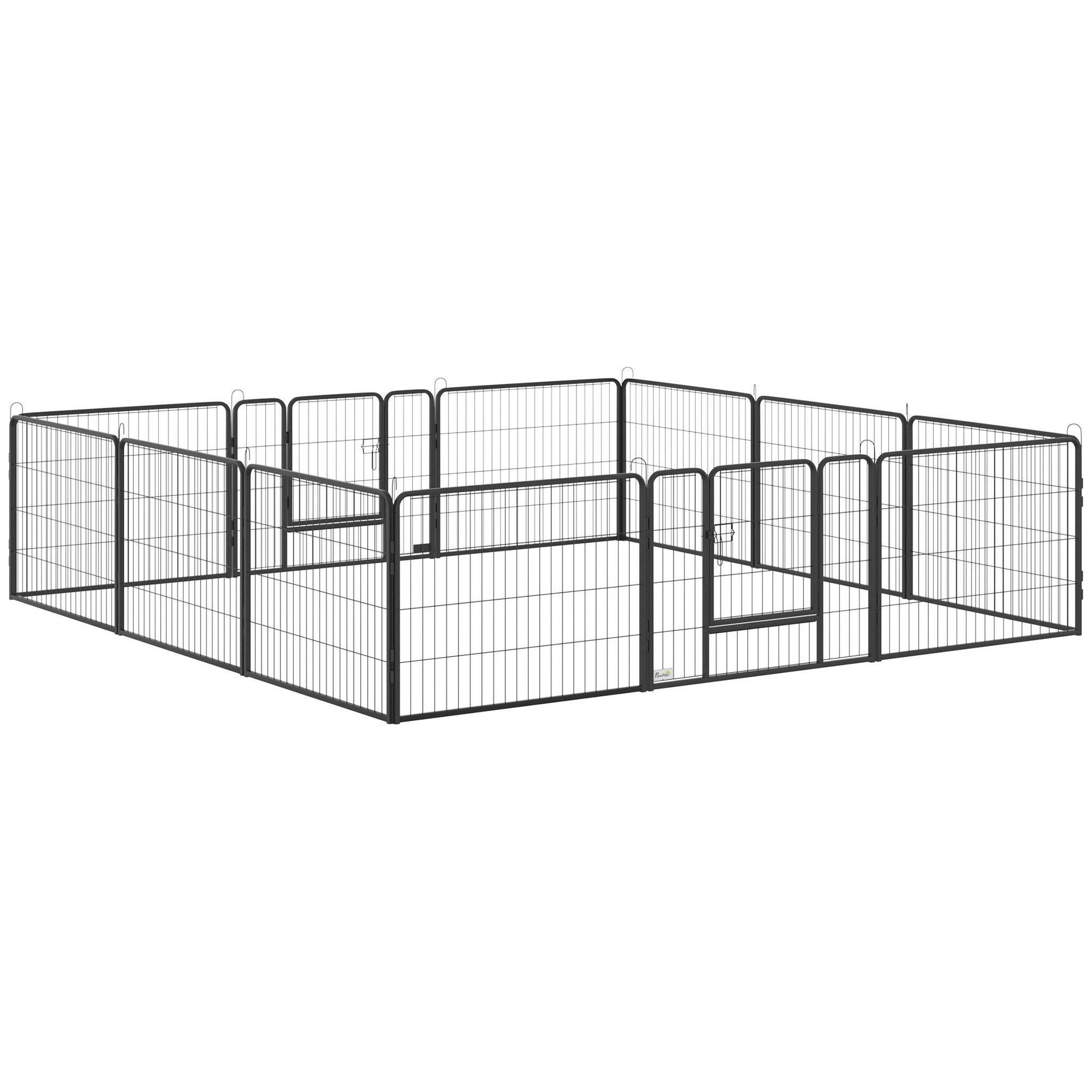 PAWHUT Pawhut parc enclos modulable pour animaux avec 2 portes - 12 panneaux modulables - acier noir