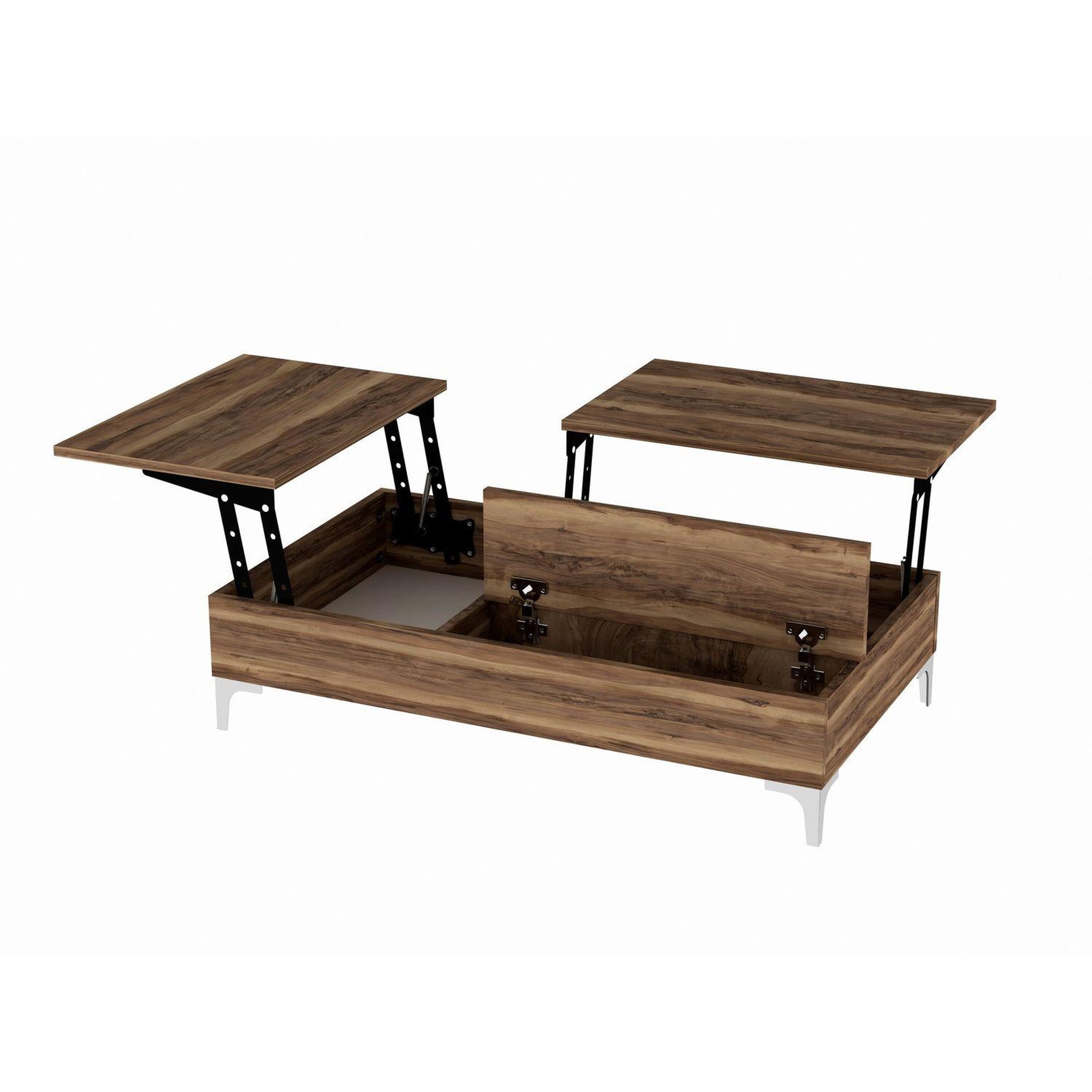 Voir la diapositive 5 : TOILINUX Table basse relevable avec rangements intégrés uppsala - marron