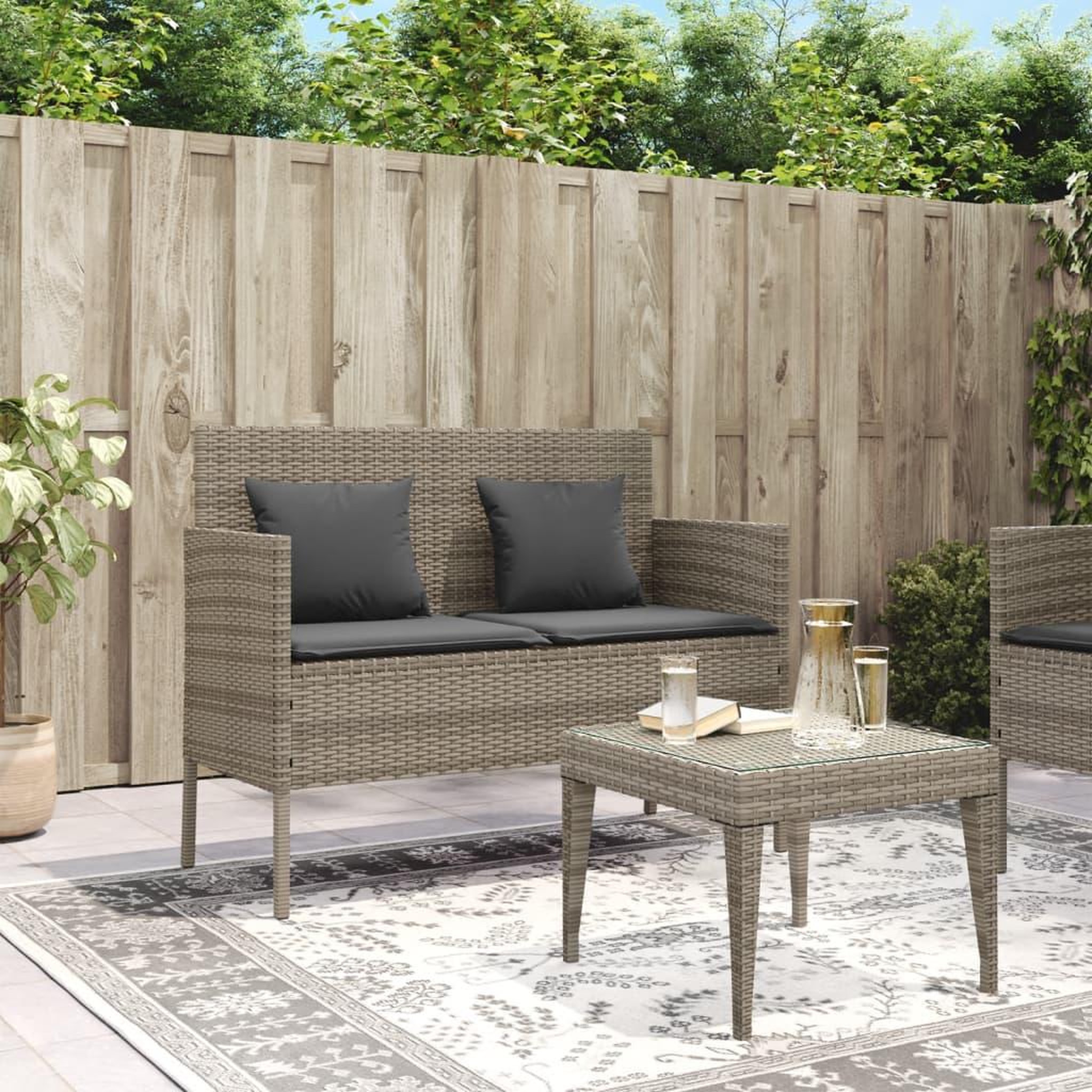 Voir la diapositive 3 : VIDAXL Banc de jardin avec coussins gris resine tressee