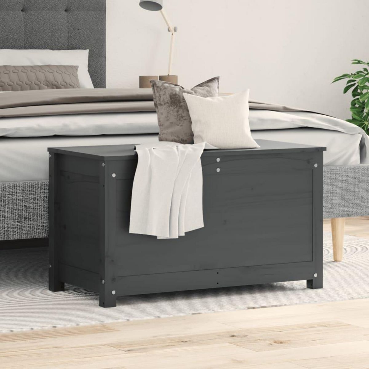 VIDAXL Boîte de rangement Gris 80x40x45,5 cm Bois massif de pin