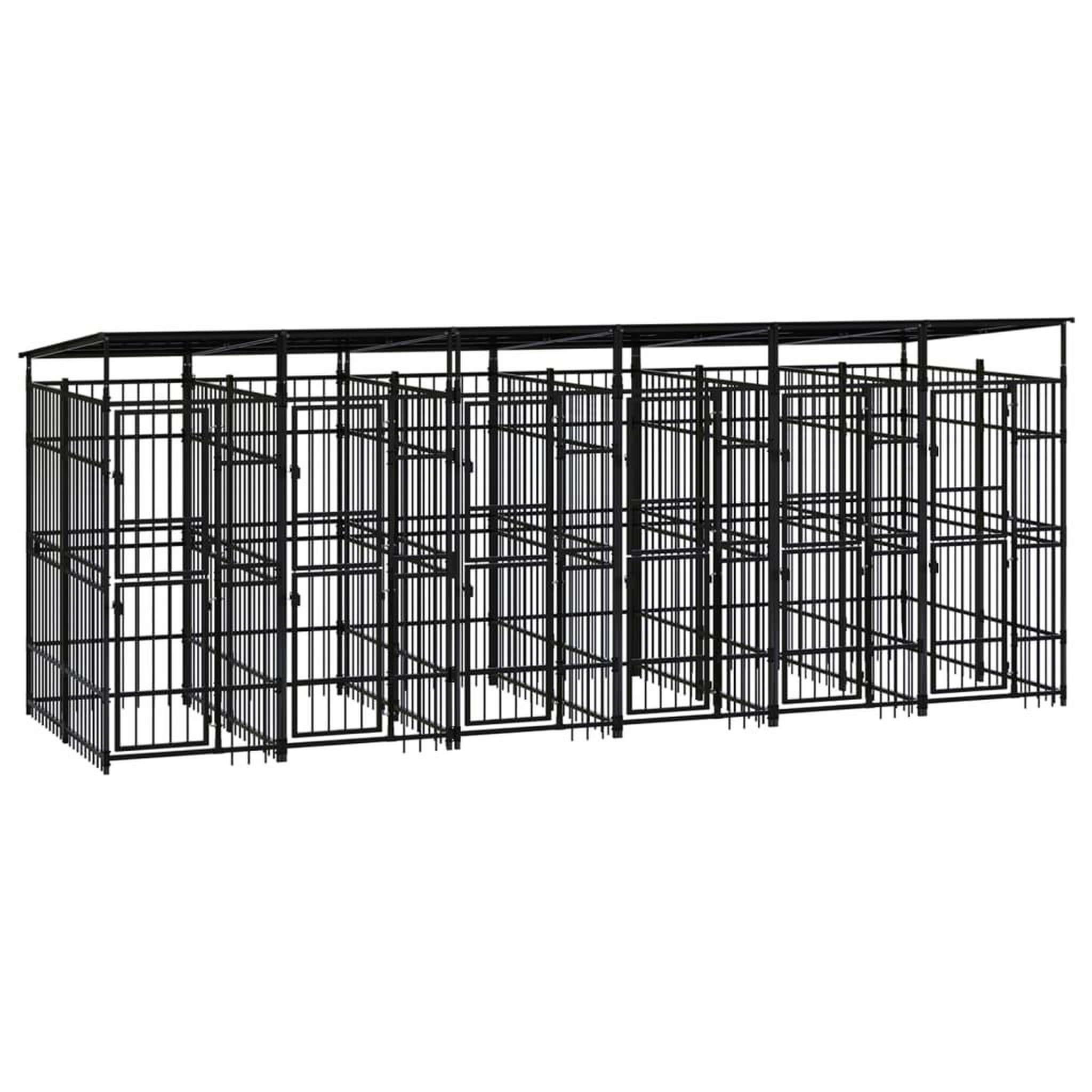Voir la diapositive 1 : VIDAXL Chenil d'exterieur avec toit pour chiens Acier 11,06 m²