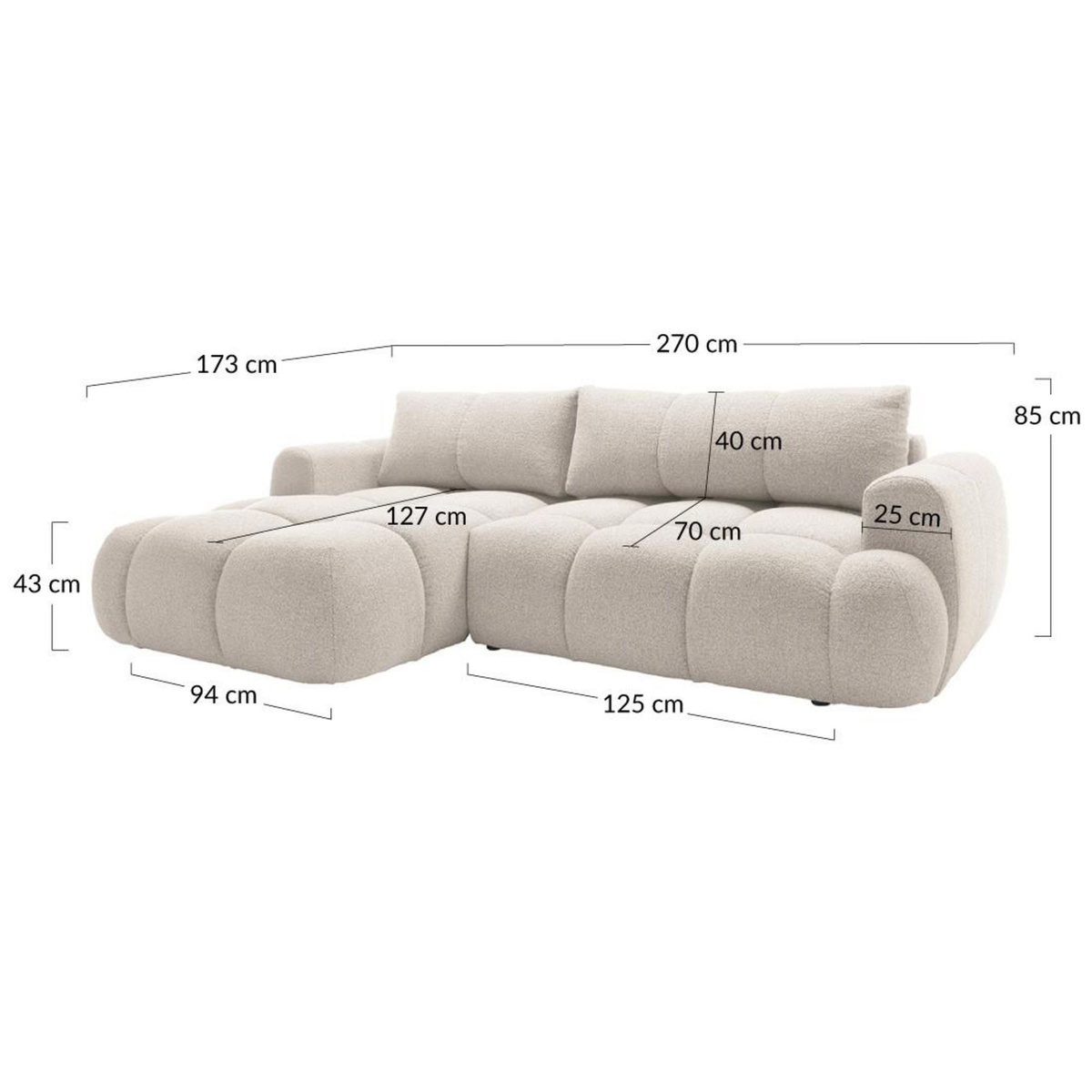BEST MOBILIER Yulin - canapé d'angle gauche 4 places convertible avec coffre en tissu bouclette