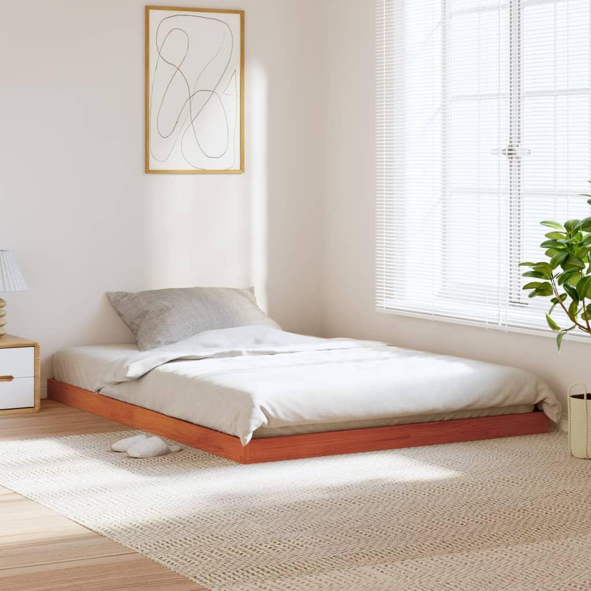 VIDAXL Cadre de lit sans matelas cire marron 135x190cm bois pin massif