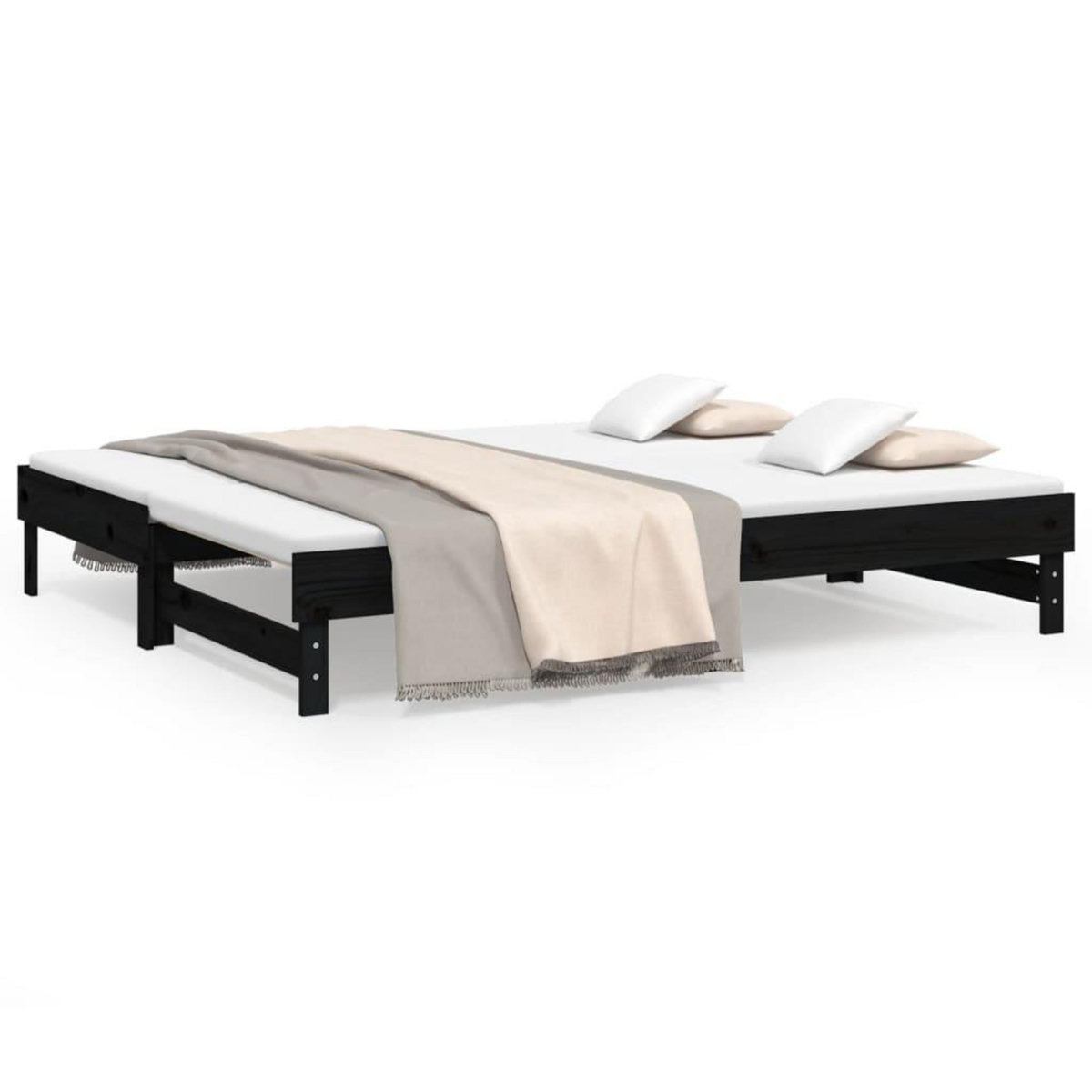 VIDAXL Lit coulissant sans matelas noir 2x(80x200)cm