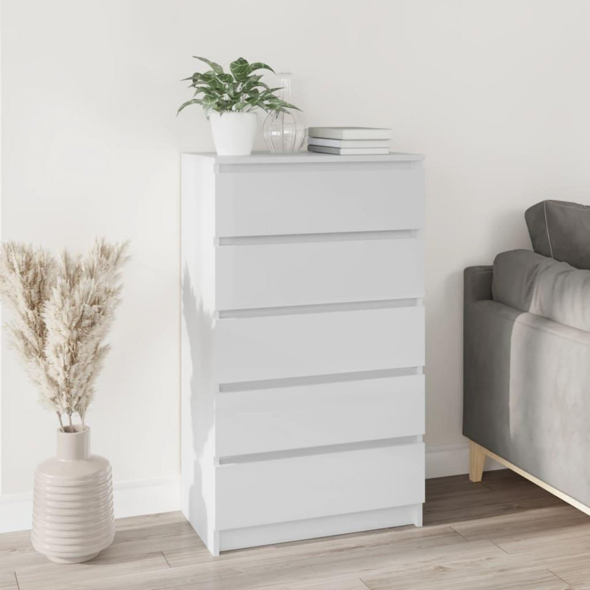 VIDAXL Commode Blanc brillant 60x36x103 cm Bois d'ingenierie