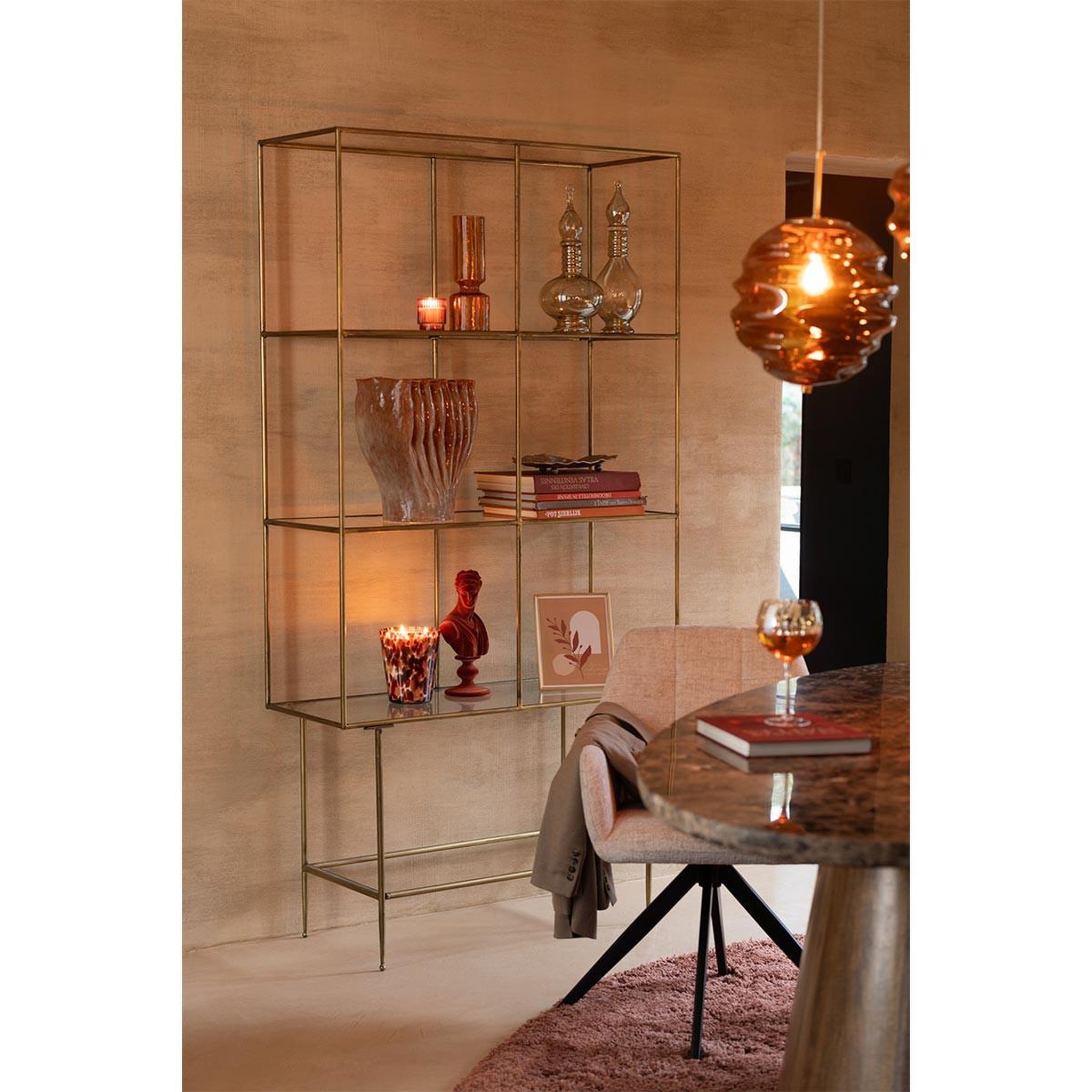 Voir la diapositive 4 : J-LINE Lampe suspension en verre  ruche  34cm marron