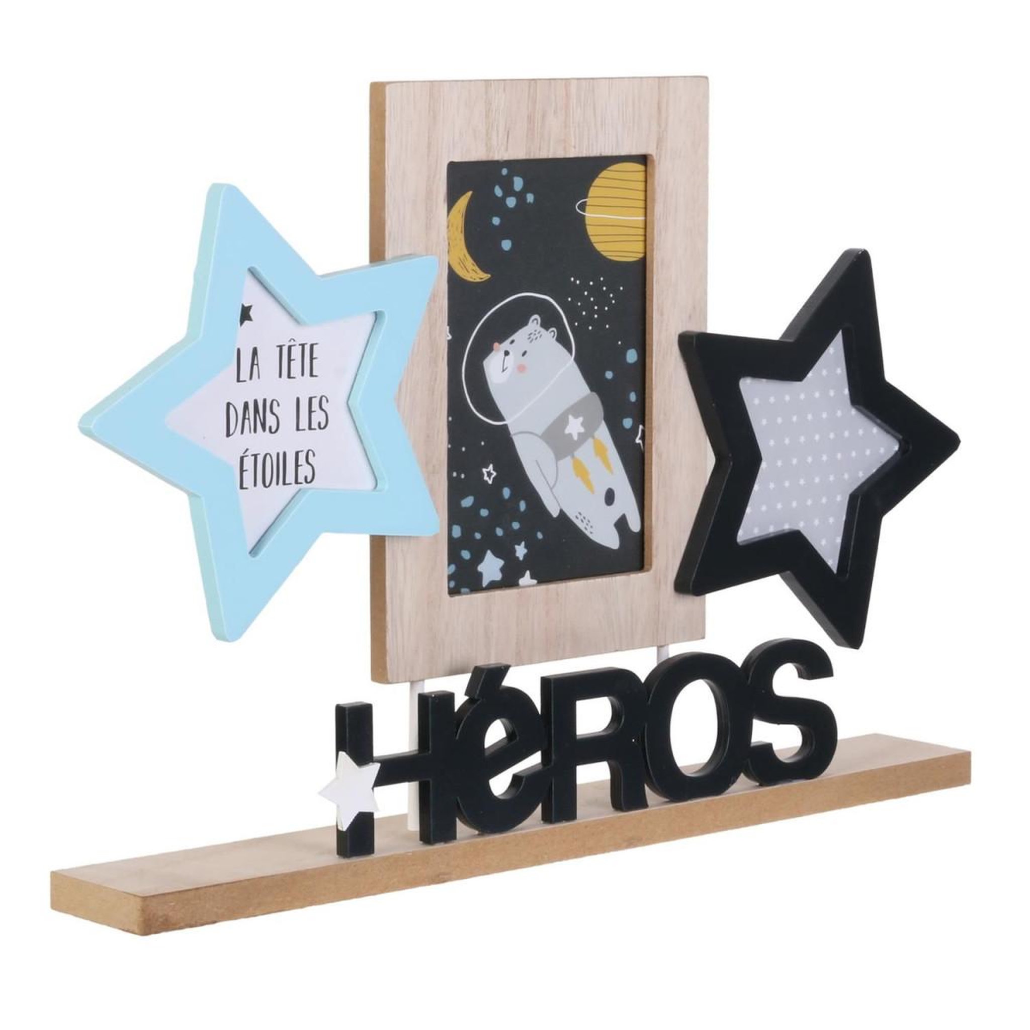 Voir la diapositive 2 : HOME DECO KIDS Pêle-mêle 3 photos  héros garçon  36cm bleu