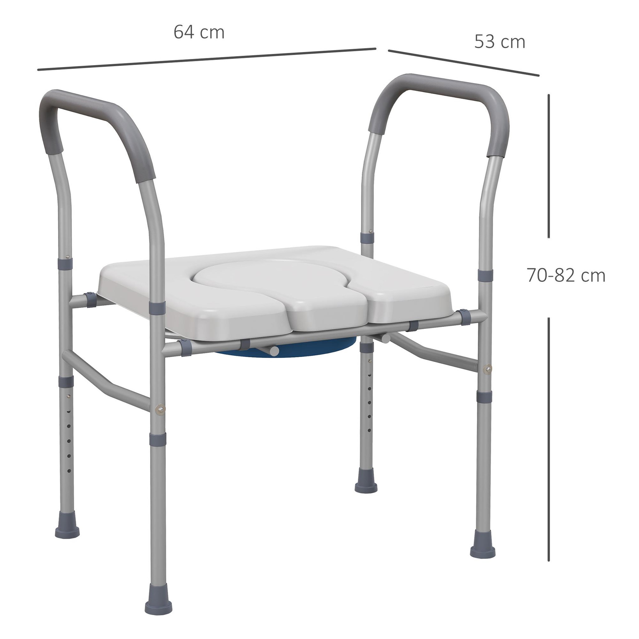 Voir la diapositive 3 : HOMCOM Chaise percée - Chaise de douche percée - hauteur réglable, seau amovible pliable - antidérapante - alu PVC gris