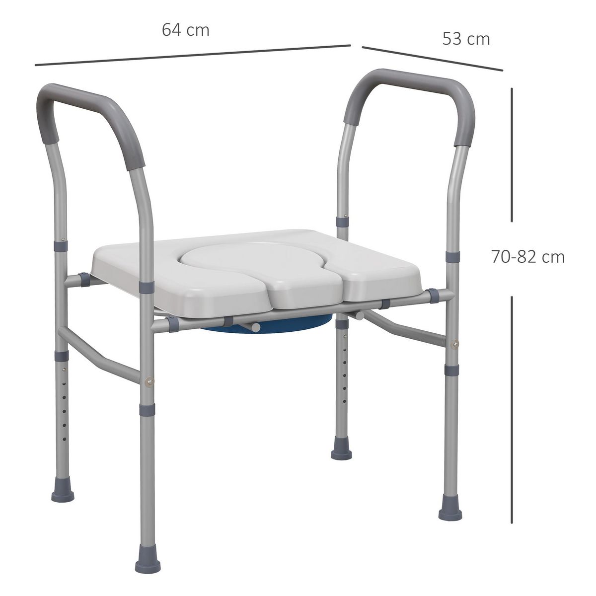 HOMCOM Chaise percée - Chaise de douche percée - hauteur réglable, seau amovible pliable - antidérapante - alu PVC gris