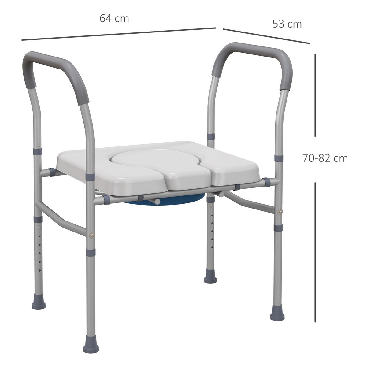 HOMCOM Chaise percée - Chaise de douche percée - hauteur réglable, seau amovible pliable - antidérapante - alu PVC gris