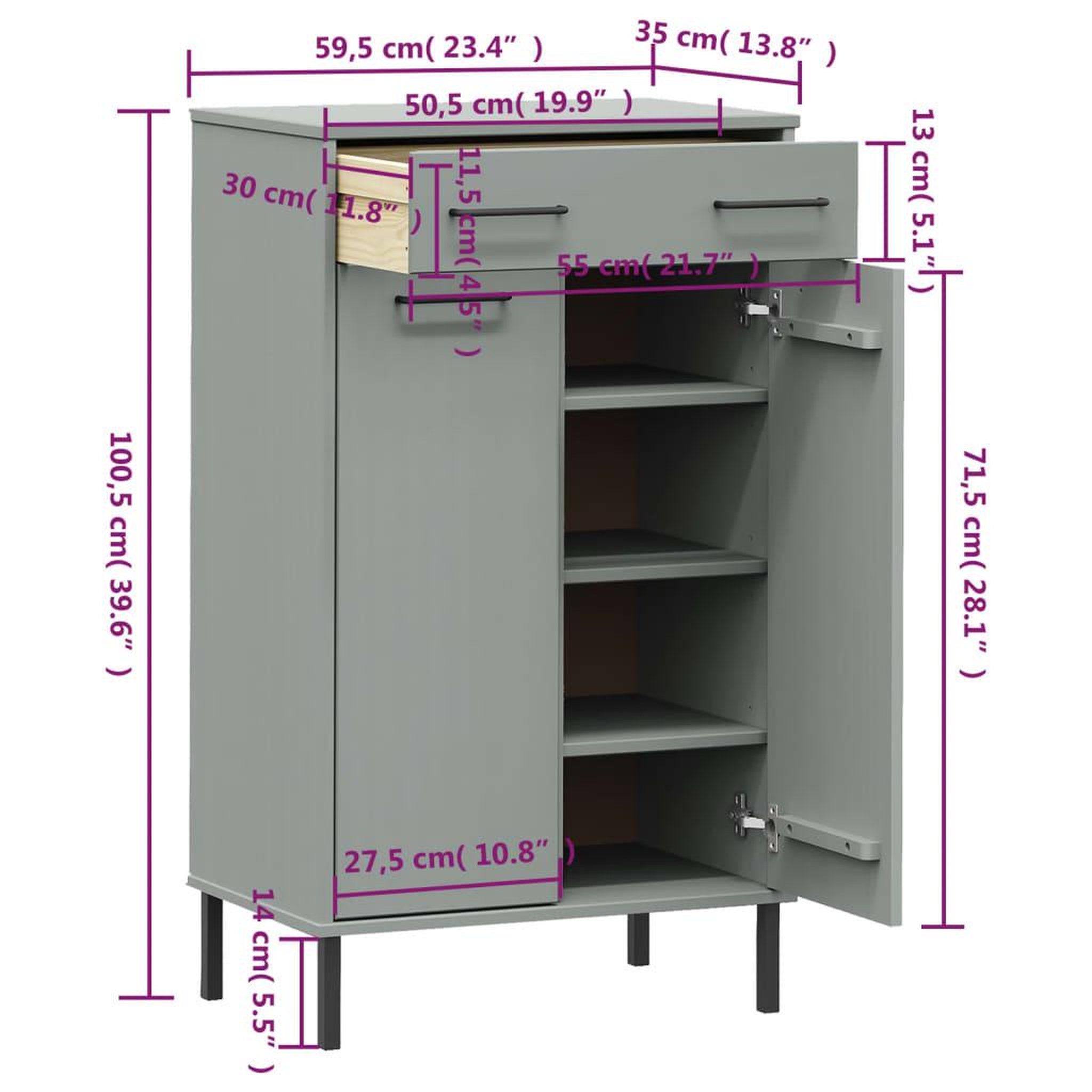 Voir la diapositive 6 : VIDAXL Etagere a chaussures et pieds en metal Gris Bois de pin OSLO
