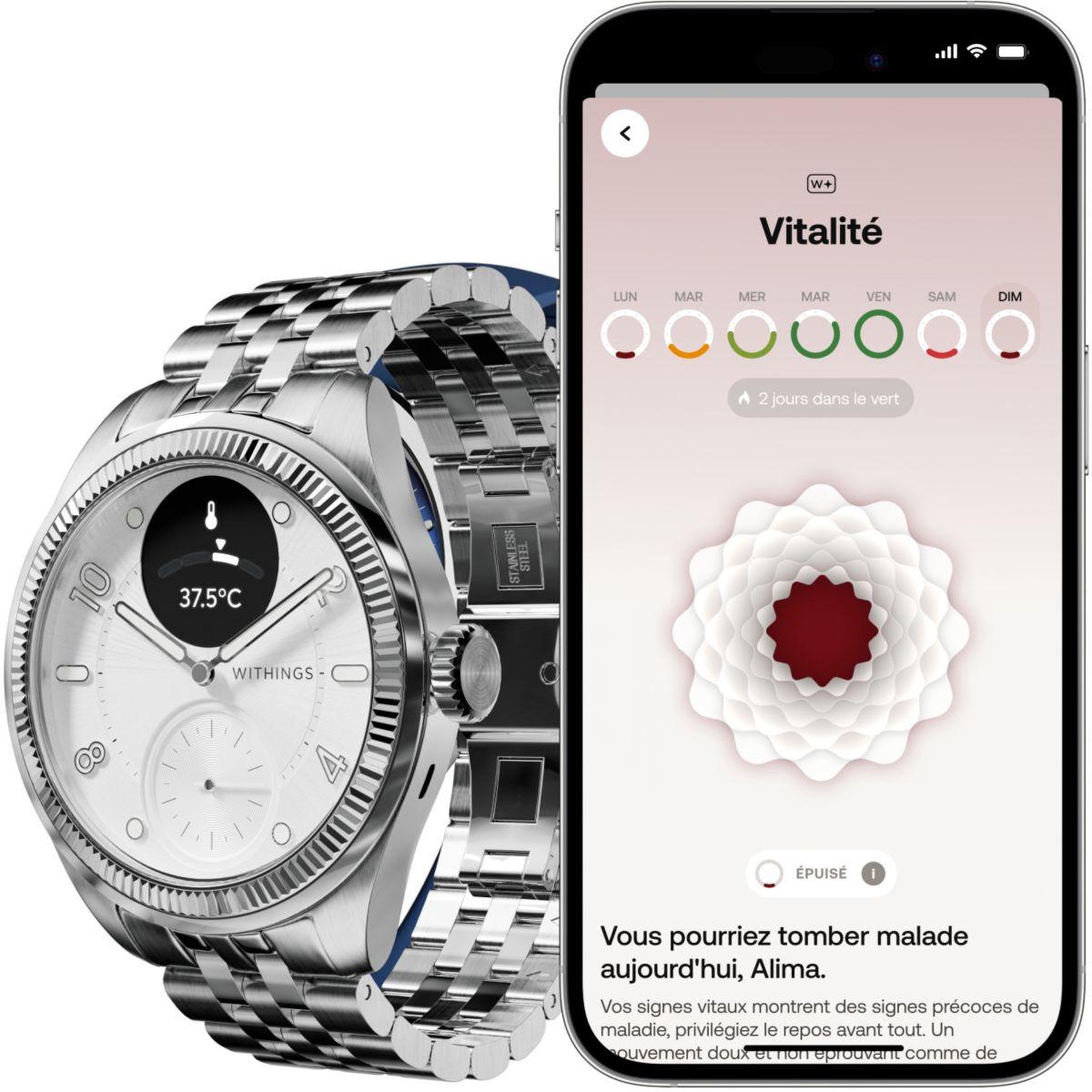 Voir la diapositive 3 : WITHINGS Montre santé scanwatch nova brilliant 39mm titanium