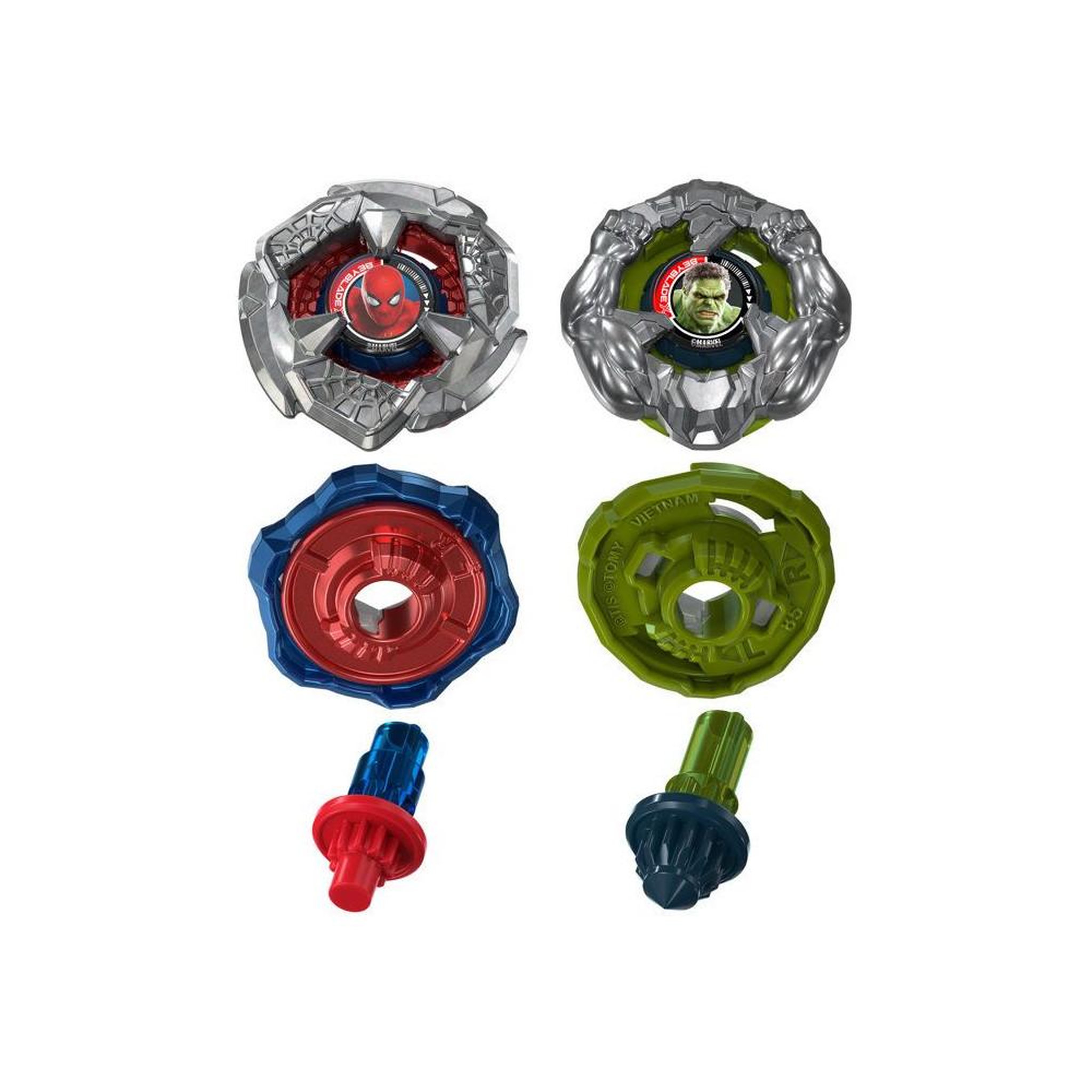 Voir la diapositive 4 : BEYBLADE Coffret beyblade x spider-man 6-60r vs hulk 3-85n 2 toupies droites + 2 lanceurs