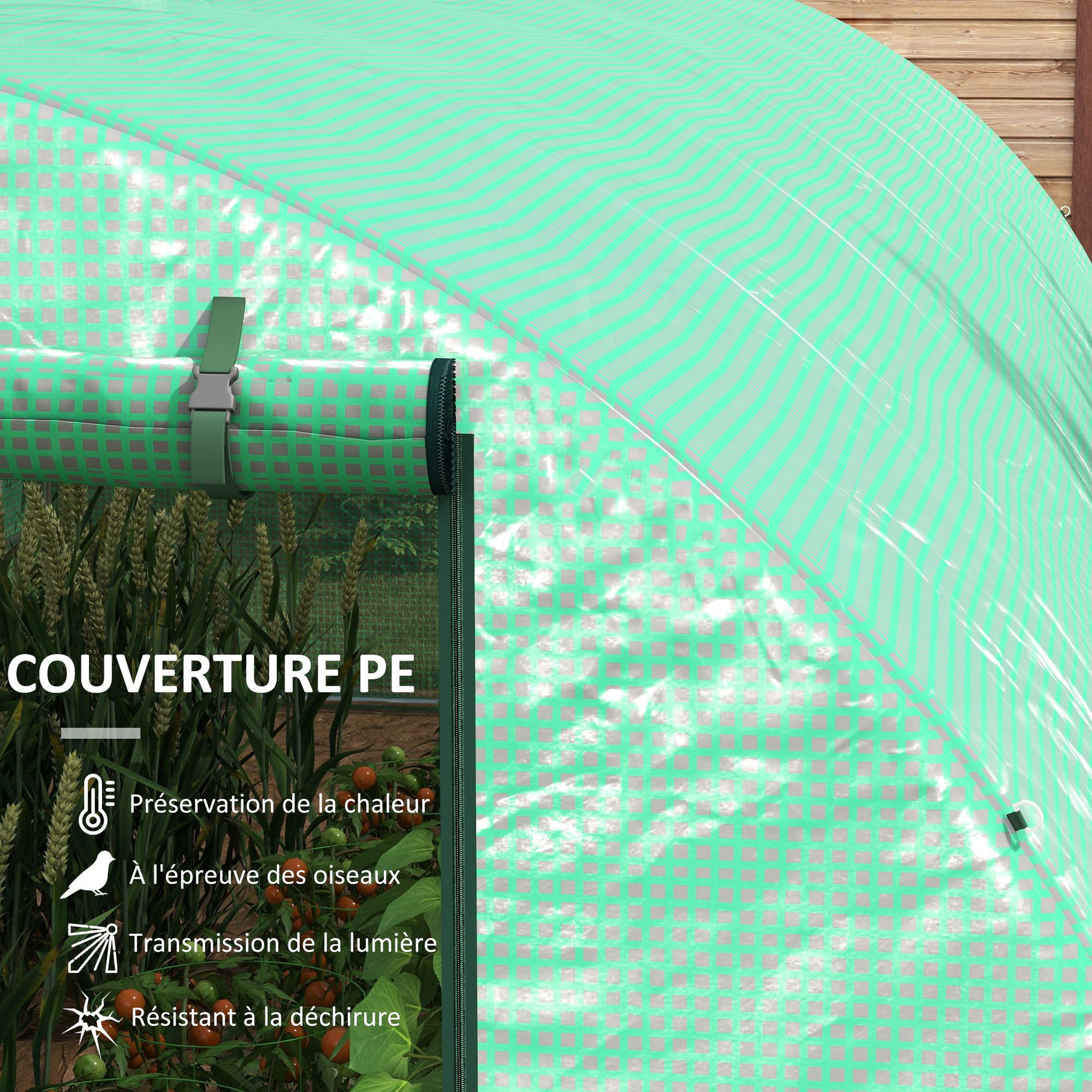 Voir la diapositive 5 : OUTSUNNY Serre de jardin tunnel 18 m² système d'arrosage intégré acier renforcé PE haute densité vert