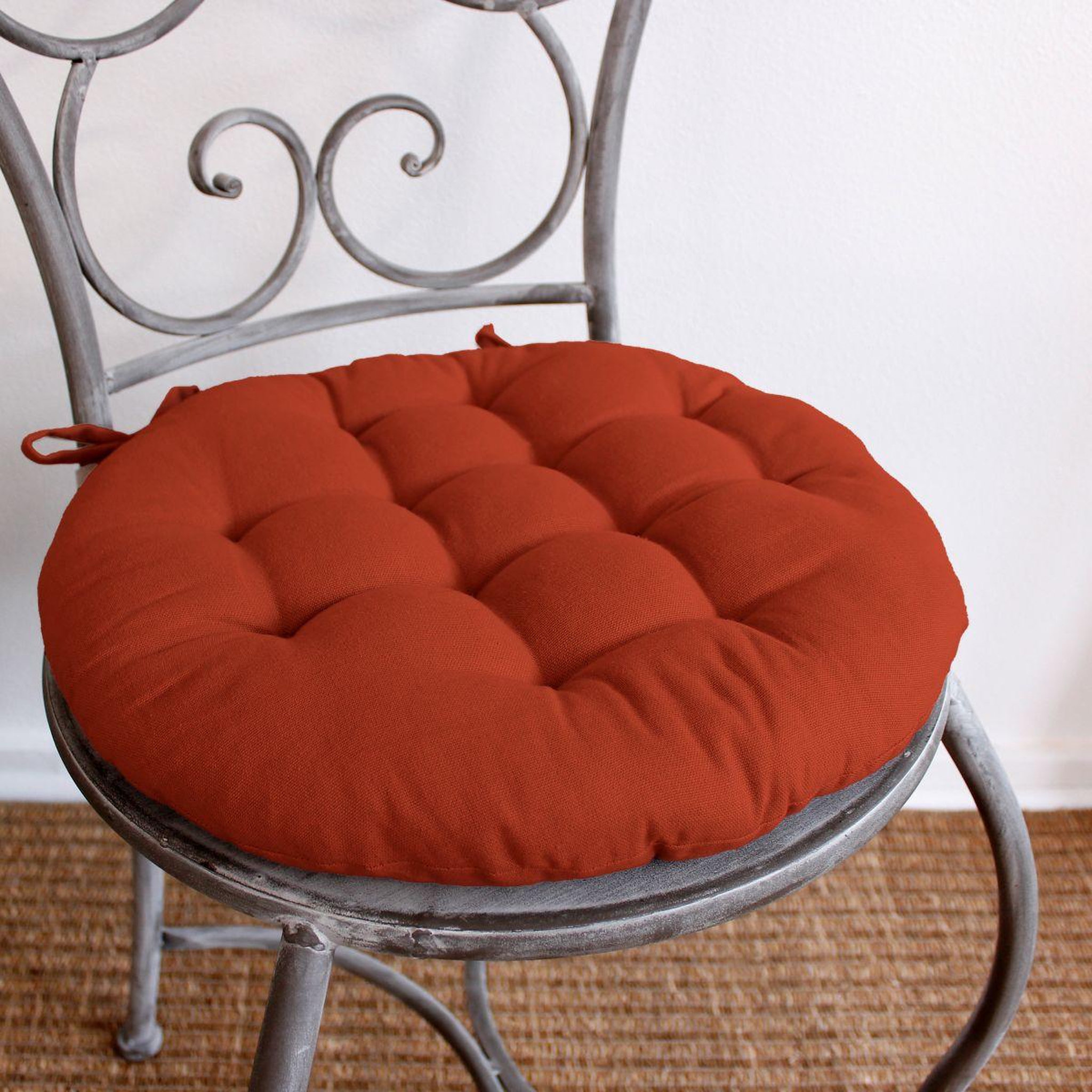 Voir la diapositive 2 : ENJOY HOME Galette de chaise piquée uni  panama  38cm terracotta