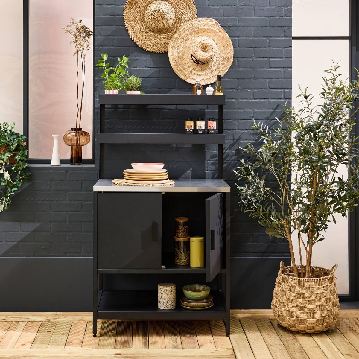 SWEEEK Cuisine extérieure en acier avec 2 étagères suspendues et 2 portes L80cm