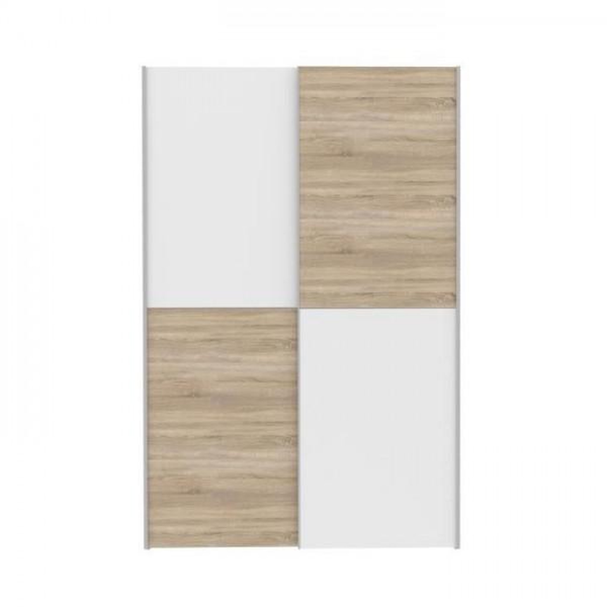 Voir la diapositive 2 : MARKET24 Armoire 2 portes coulissantes - Panneaux de particules - Blanc mat et décor chene - L 120 x P 61,2 x H 190,5 cm - OZZULA
