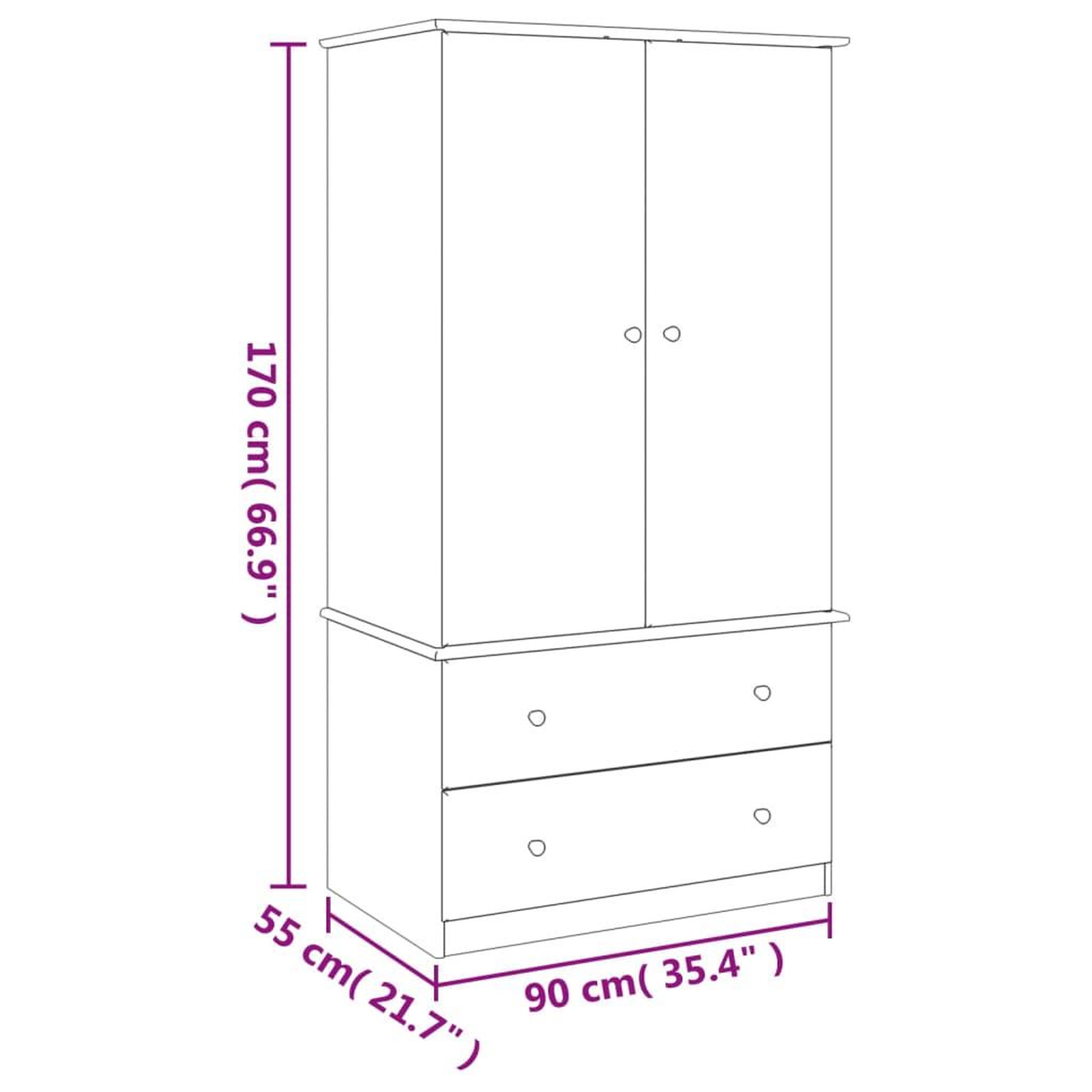 Voir la diapositive 6 : VIDAXL Garde-robe ALTA 90x55x170 cm bois massif de pin