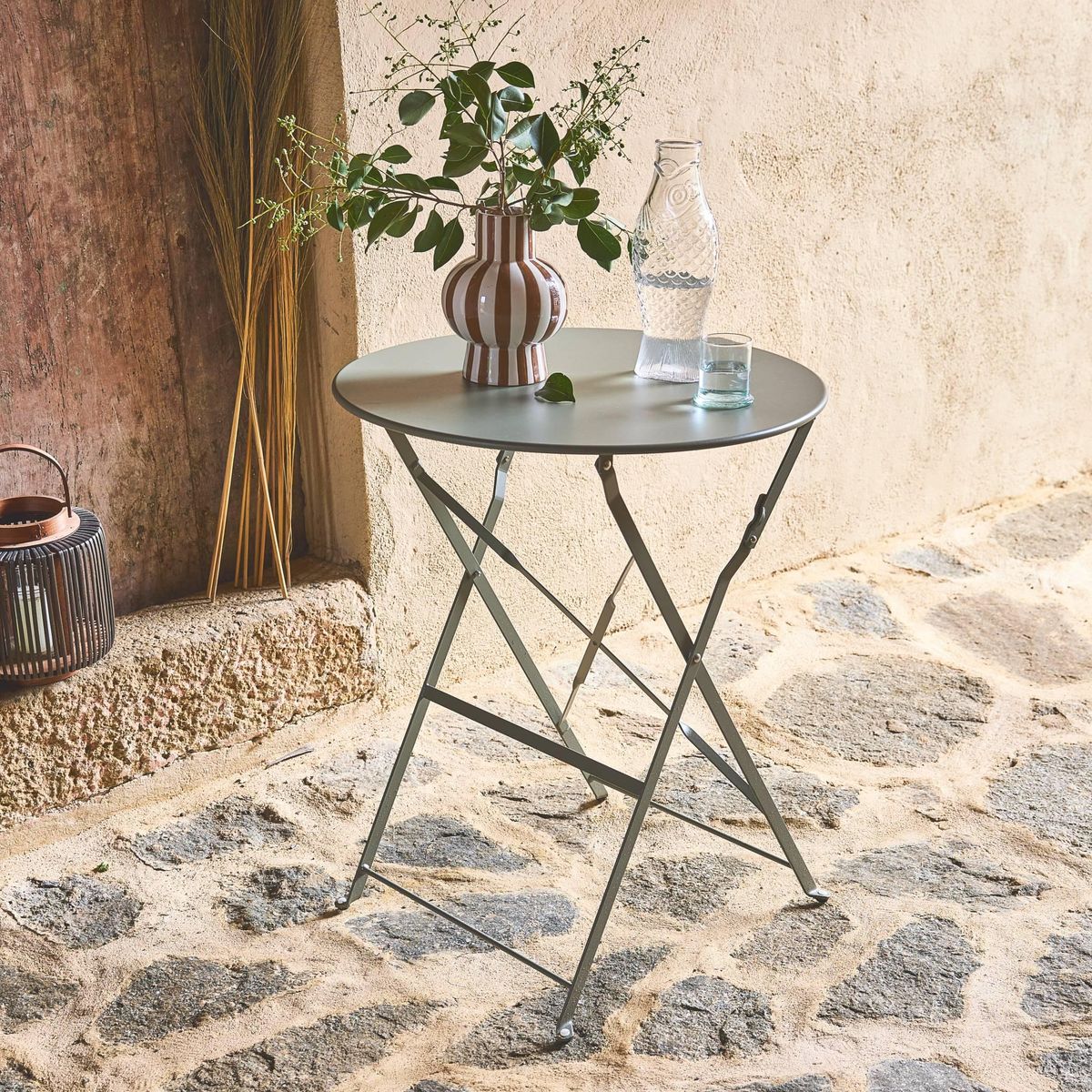 SWEEEK Table de jardin bistrot pliable - Emilia ronde - Table ronde Ø60cm en acier thermolaqué