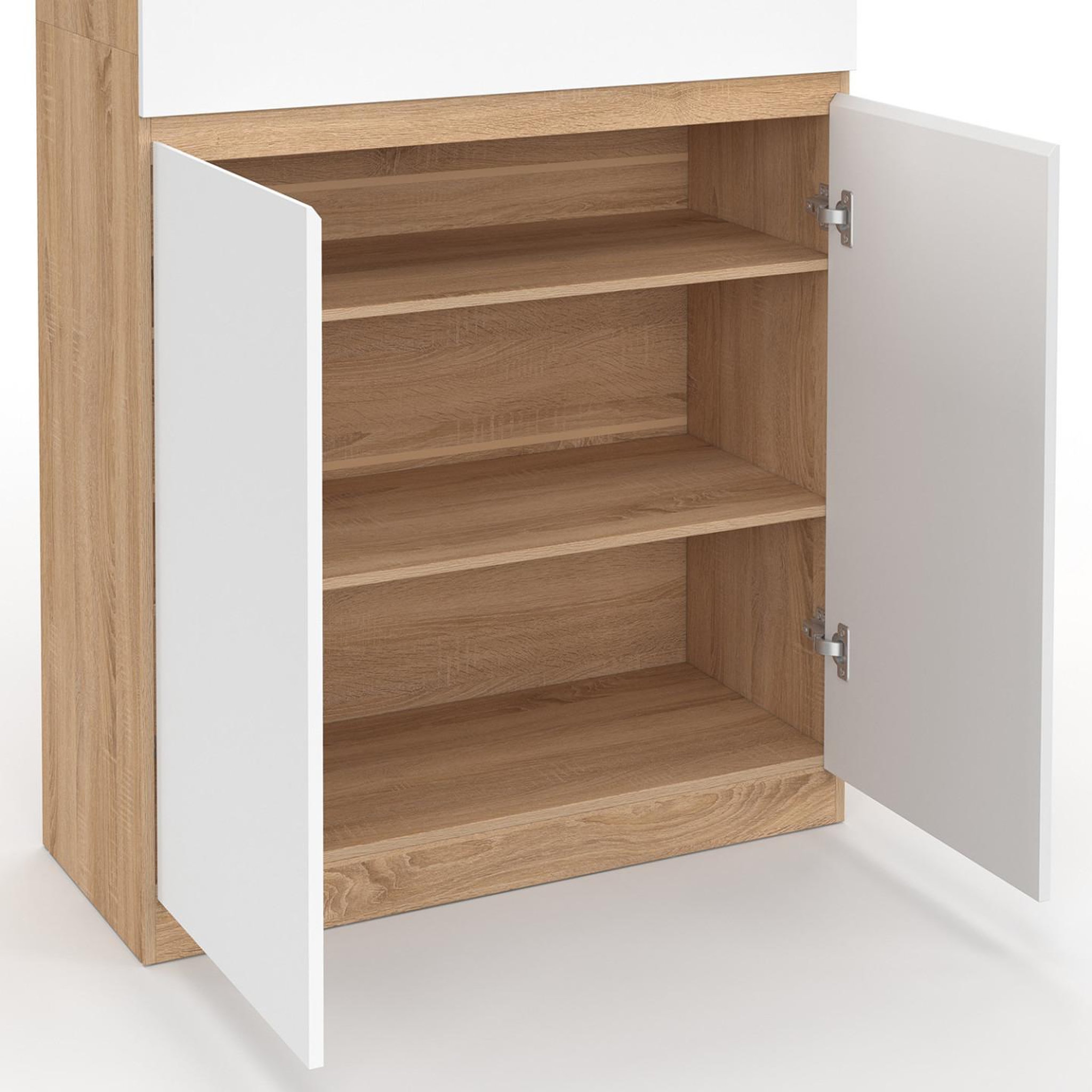 Voir la diapositive 6 : ID MARKET Armoire à chaussures 24 paires tomi 4 portes 1 tiroir façon hêtre et blanc