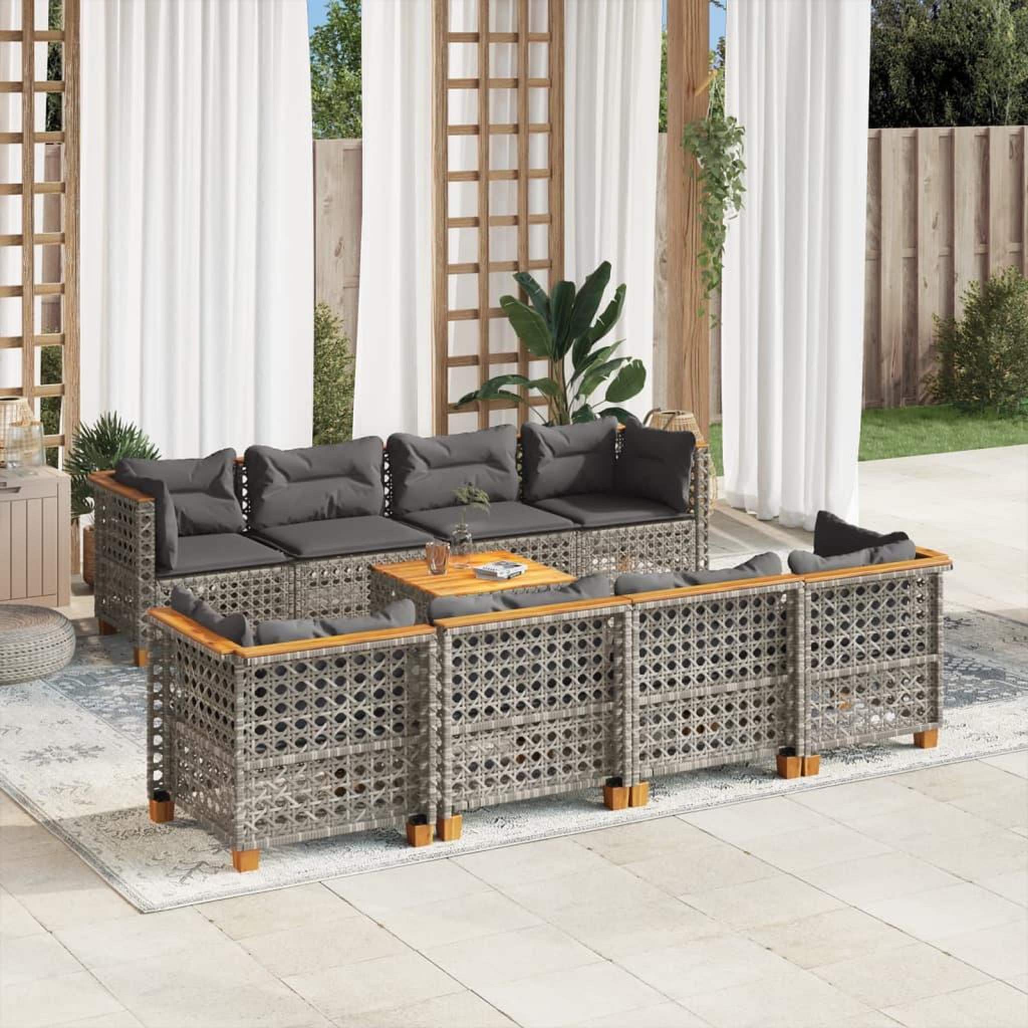 VIDAXL Salon de jardin 9 pcs avec coussins gris resine tressee