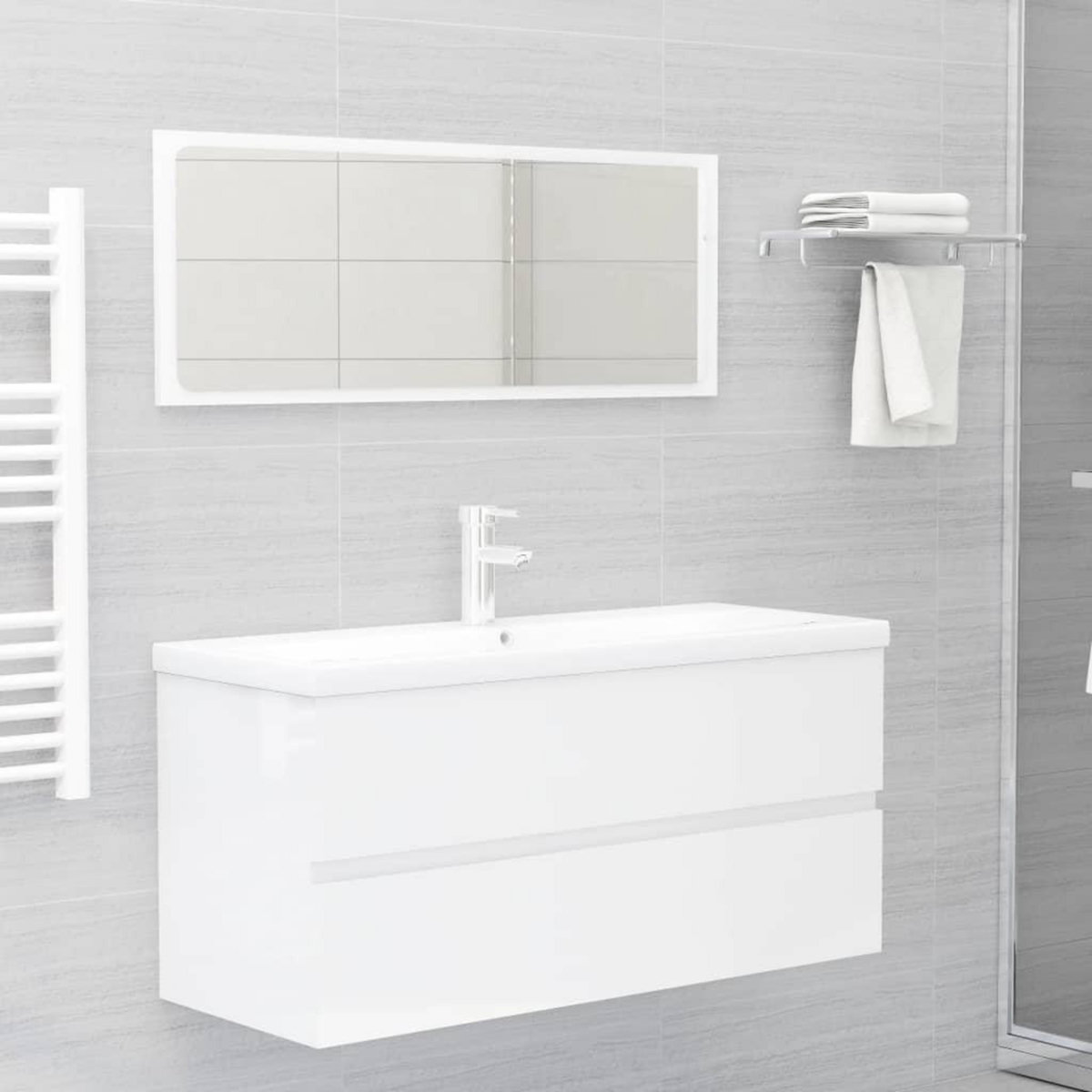 VIDAXL Armoire d'evier lavabo integre blanc brillant bois d'ingenierie