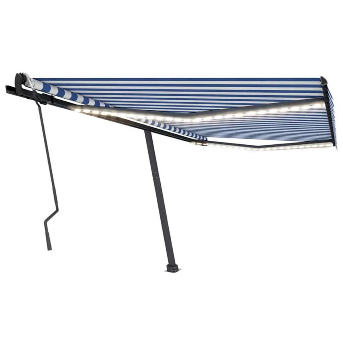 VIDAXL Auvent manuel retractable avec LED 400x300 cm Bleu et blanc