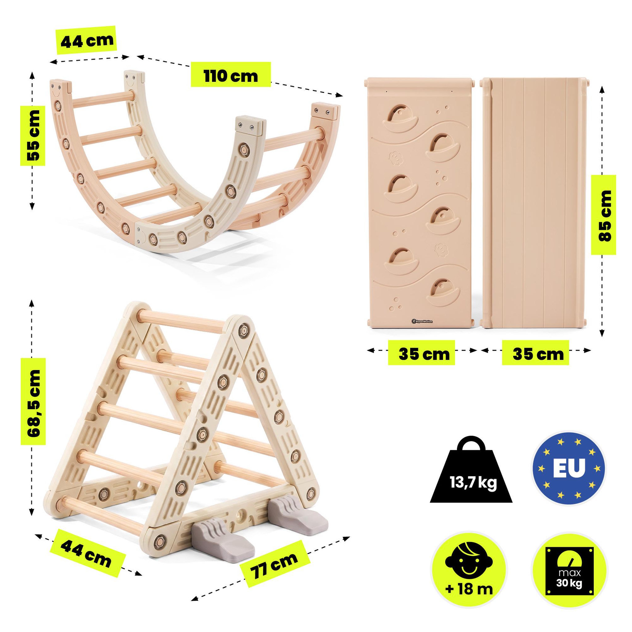 Voir la diapositive 3 : HYPERMOTION Aire de Jeux Évolutive 3 en 1 en PEHD Toboggan Escalade et Bascule Dim 110x44cm Beige-Gris