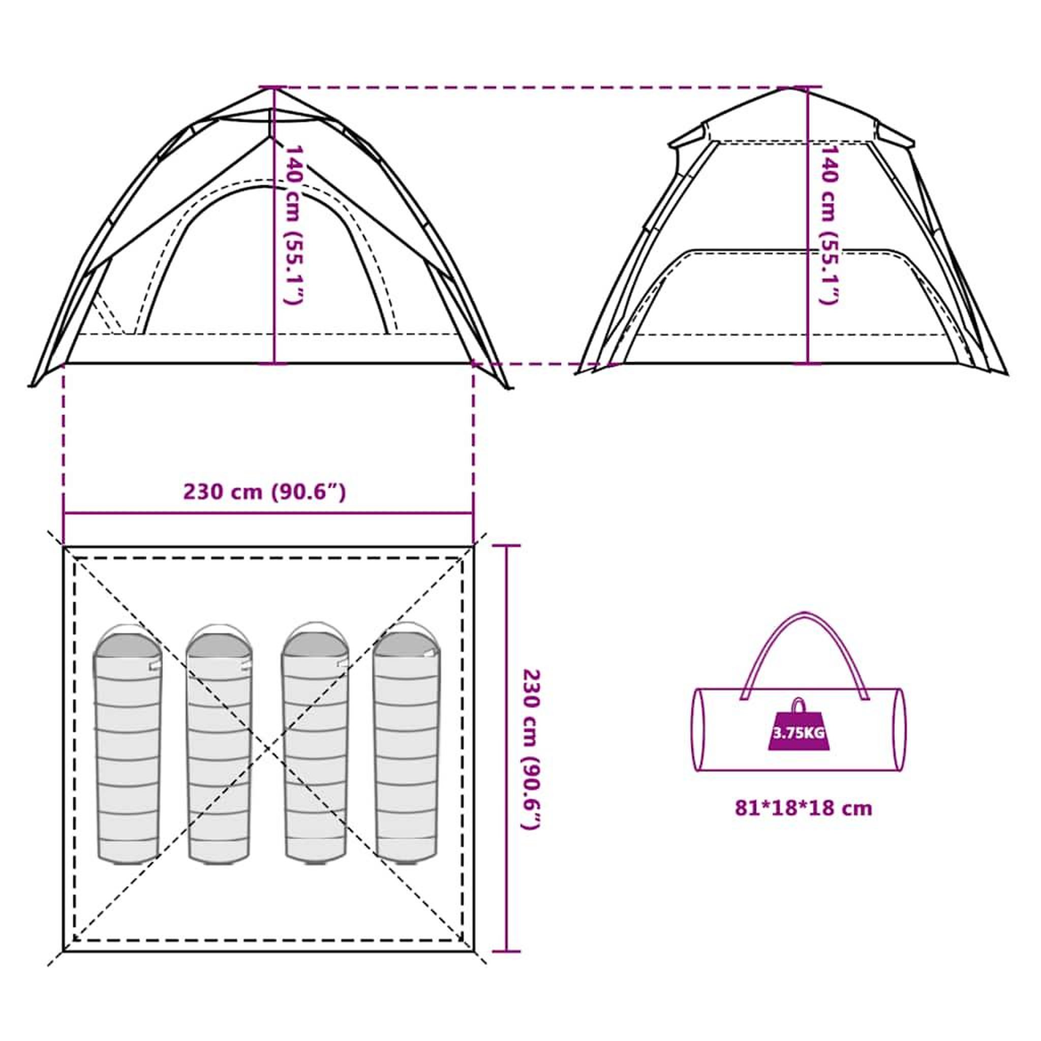 Voir la diapositive 6 : VIDAXL Tente de camping a dome 4 personnes vert liberation rapide