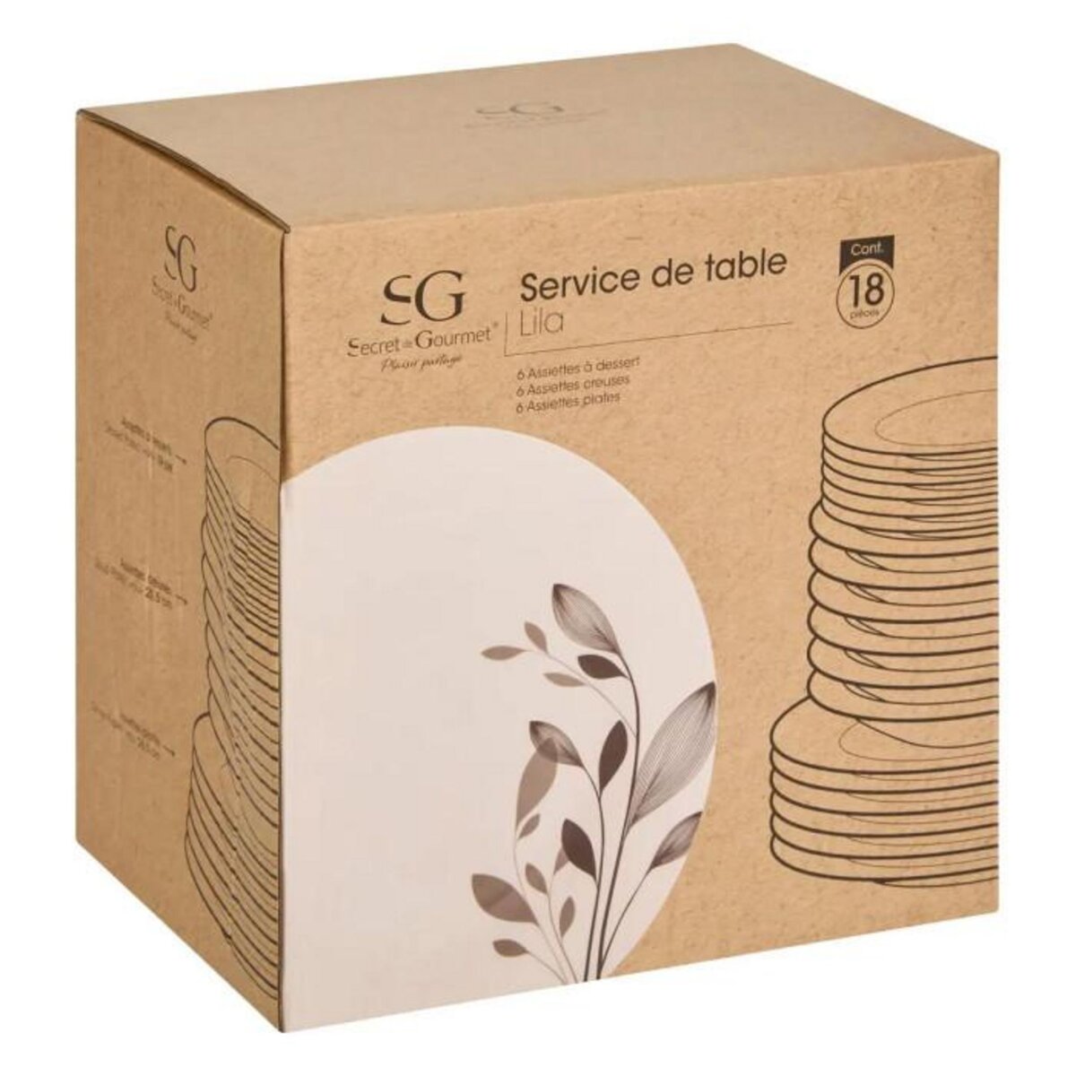 SECRET DE GOURMET Service de Table 18 Pièces  Lila  26cm Blanc & Noir