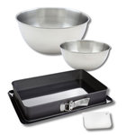 ZENKER Set à pâtisserie avec 1 Moule à gâteaux rectangulaire à charnière, 1 spatule Zenker et 2 bols à mixer en inox Fackelmann