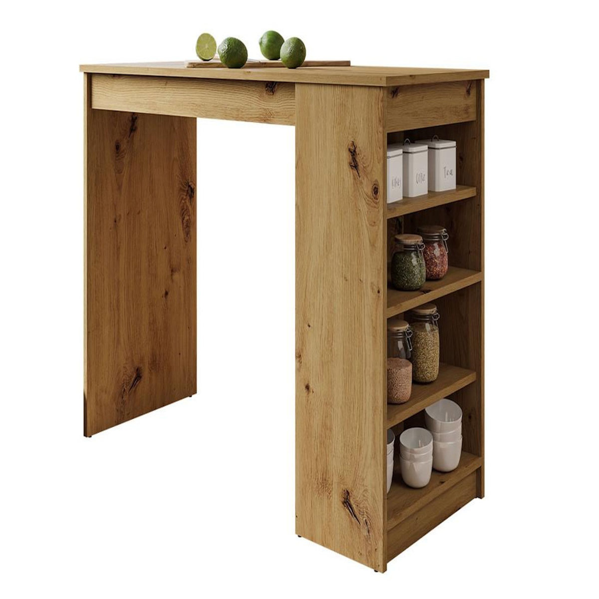 BEST MOBILIER Drazic - table de bar avec rangements - effet bois - de 2 à 4 personnes