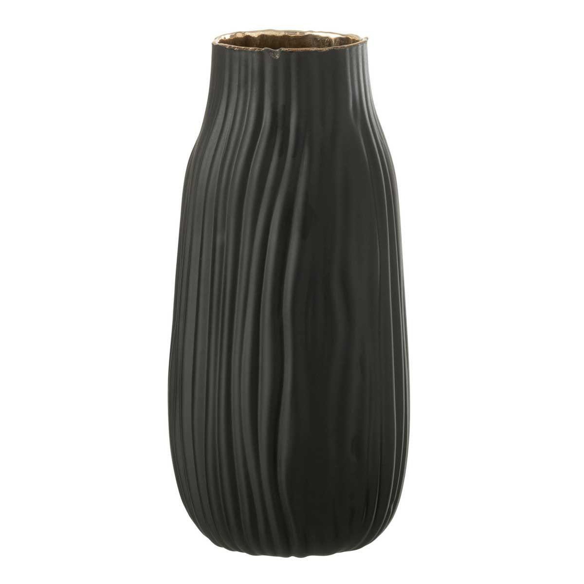 J-LINE Vase à rainures en verre  louis  26cm noir