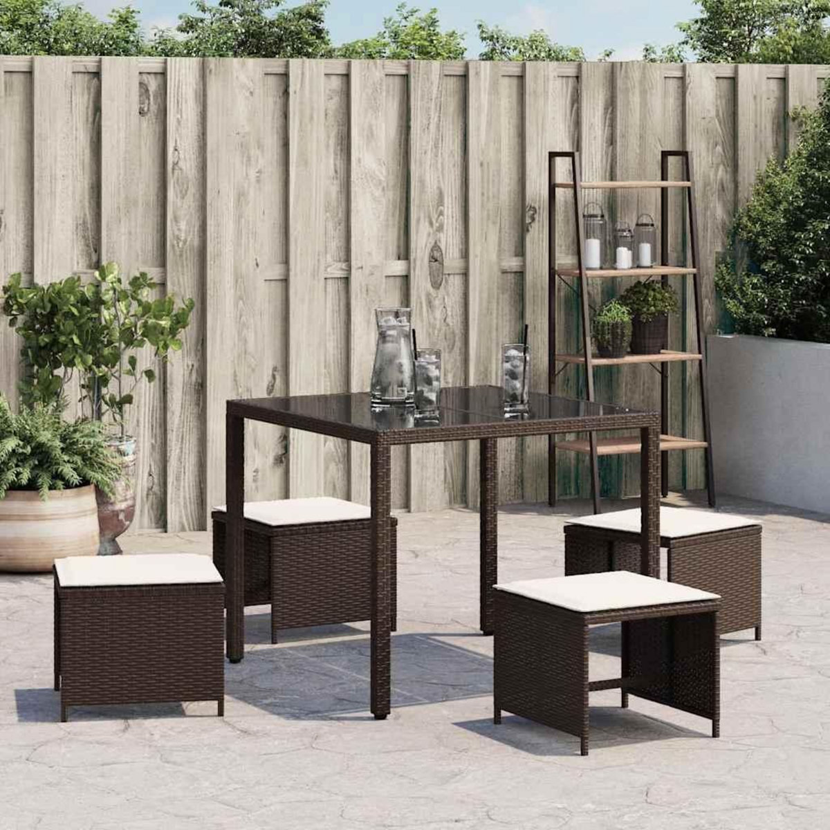 VIDAXL Tabourets de jardin et coussins lot de 4 marron resine tressee