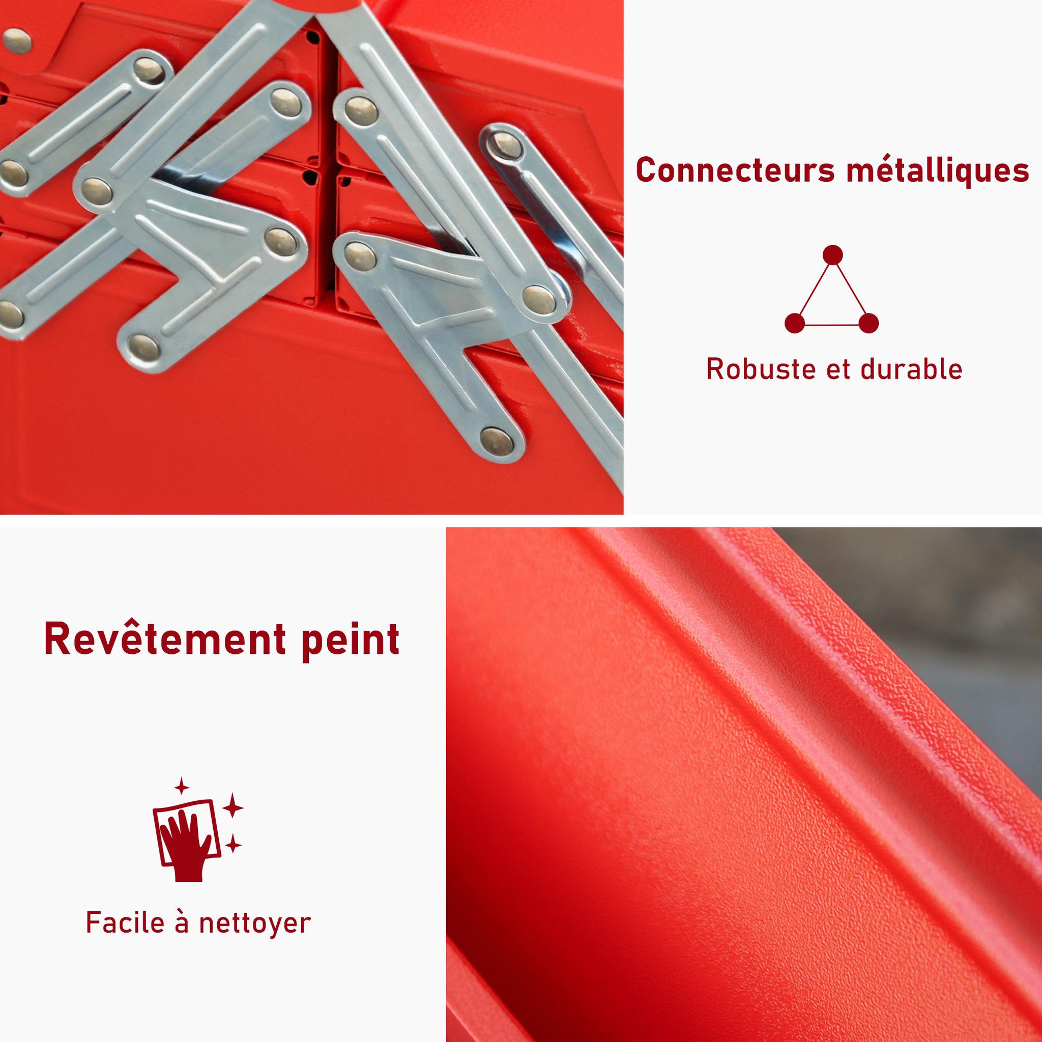 Voir la diapositive 6 : HOMCOM Homcom boite à outils métallique - coffret à outils - caisse à outils 3 niveaux 5 plateaux rétractables - tôle acier rouge